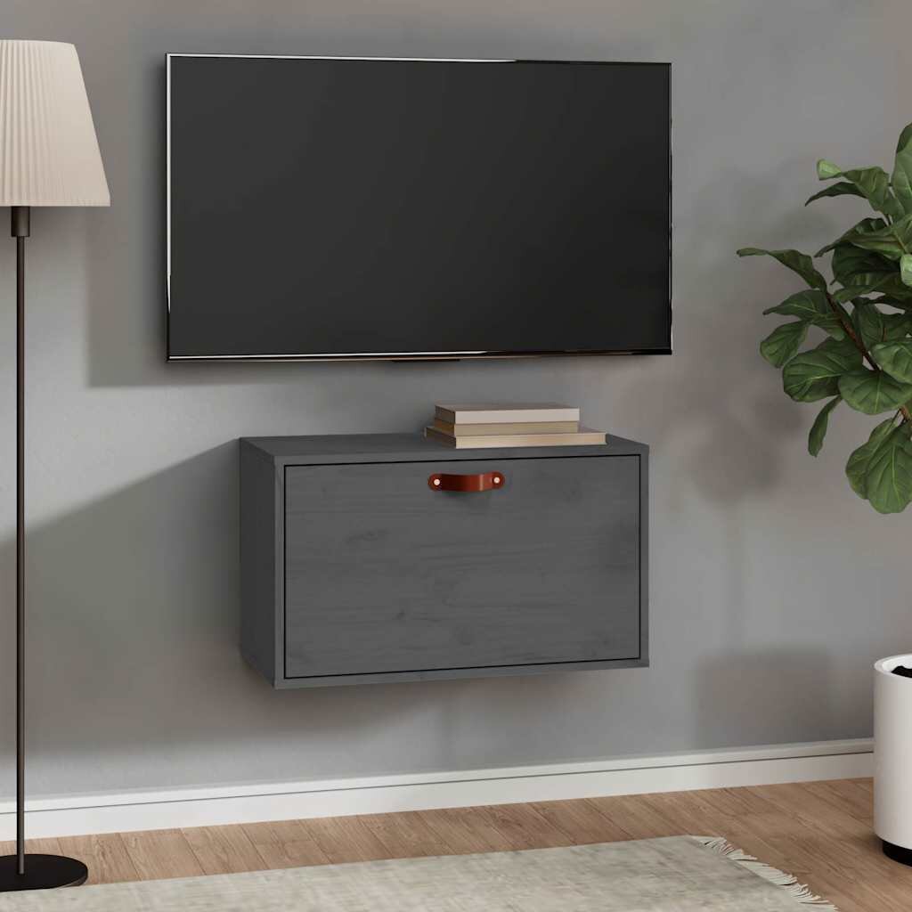 vidaXL Стенен шкаф сив 60x30x35 см борово дърво масив