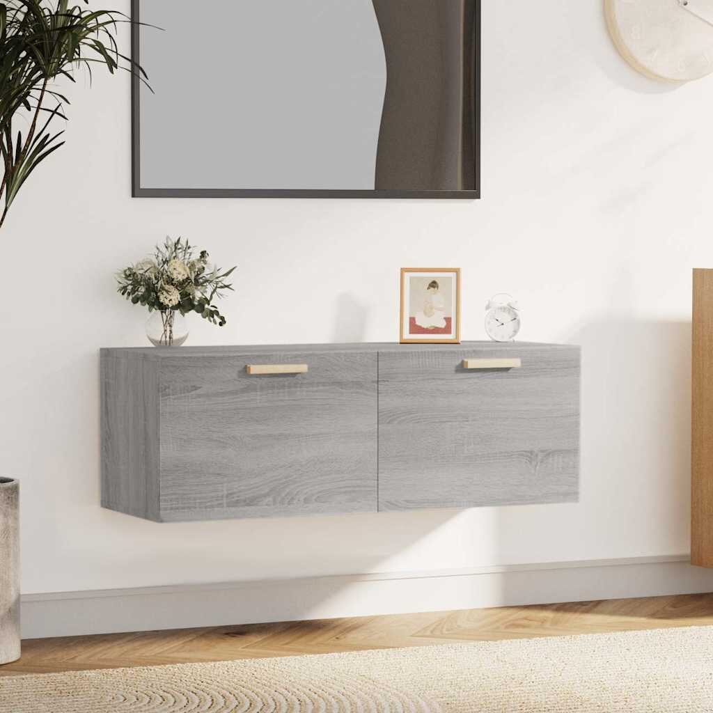 vidaXL Стенен шкаф сив сонома 100x365x35 см инженерно дърво