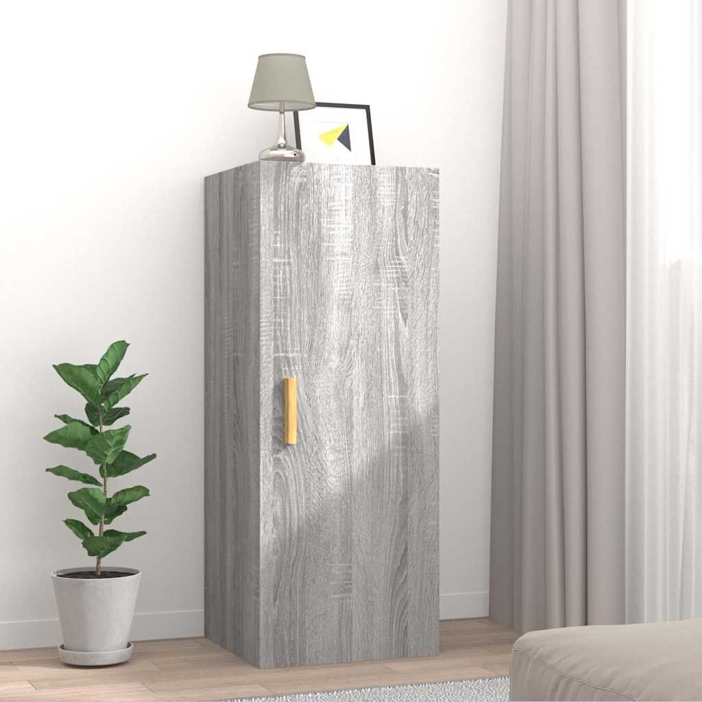 vidaXL Стенен шкаф сив сонома 345x34x90 см инженерно дърво