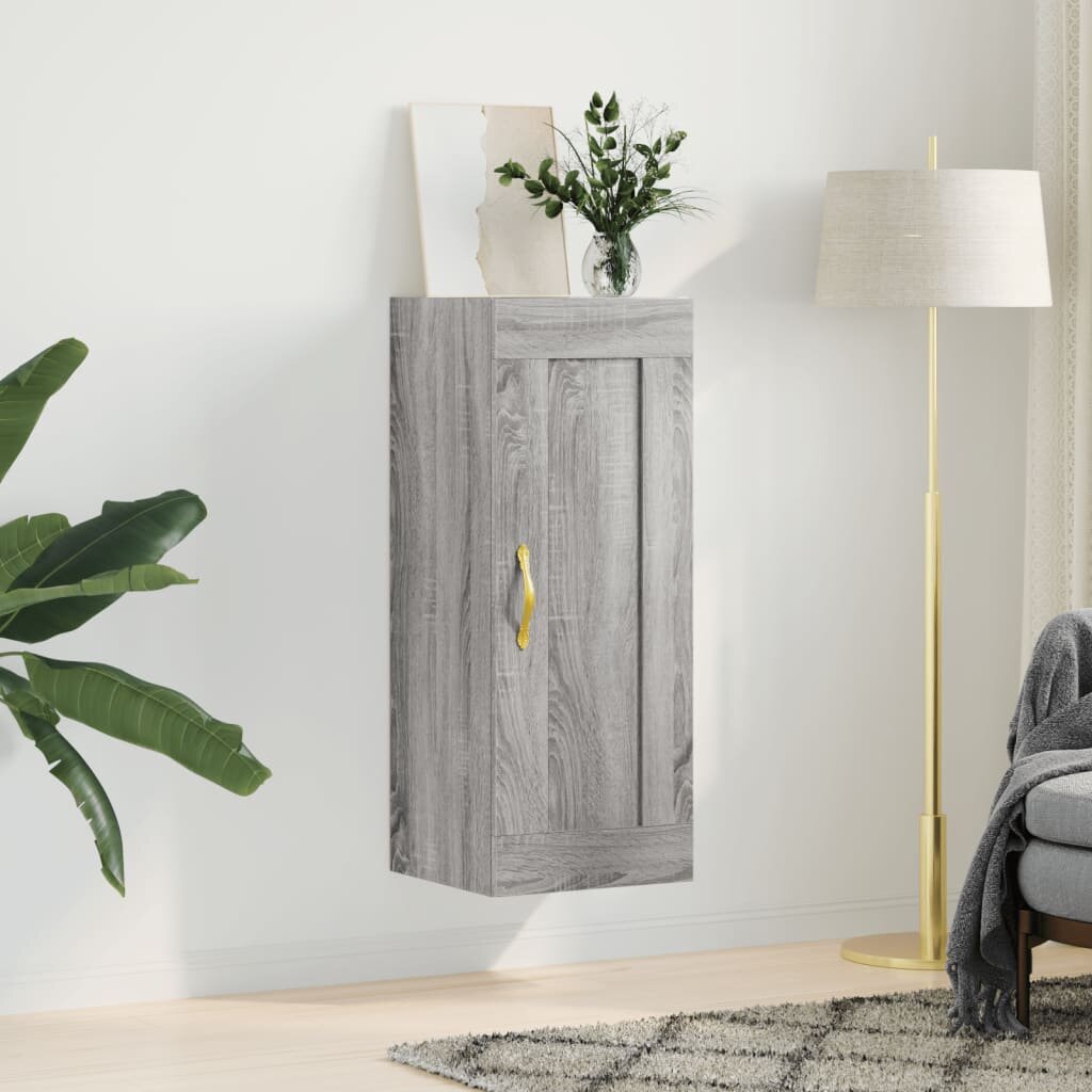 vidaXL Стенен шкаф сив сонома 345x34x90 см инженерно дърво