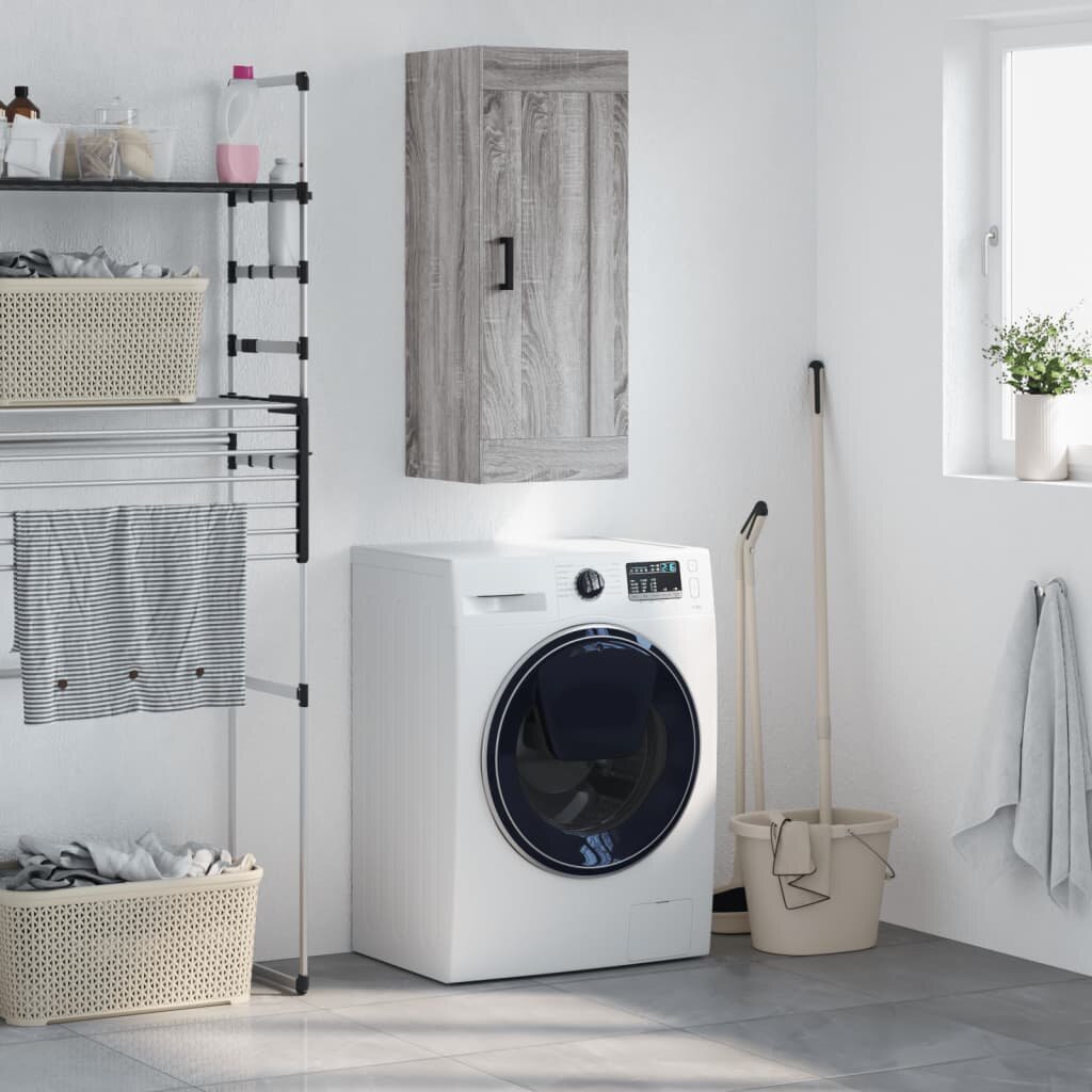 vidaXL Стенен шкаф сив сонома 345x34x90 см инженерно дърво