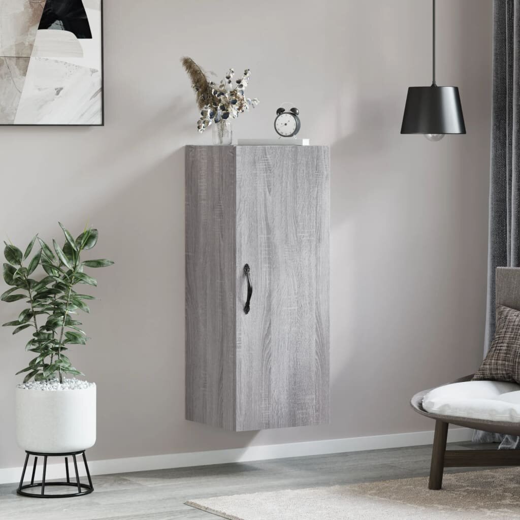 vidaXL Стенен шкаф сив сонома 345x34x90 см инженерно дърво
