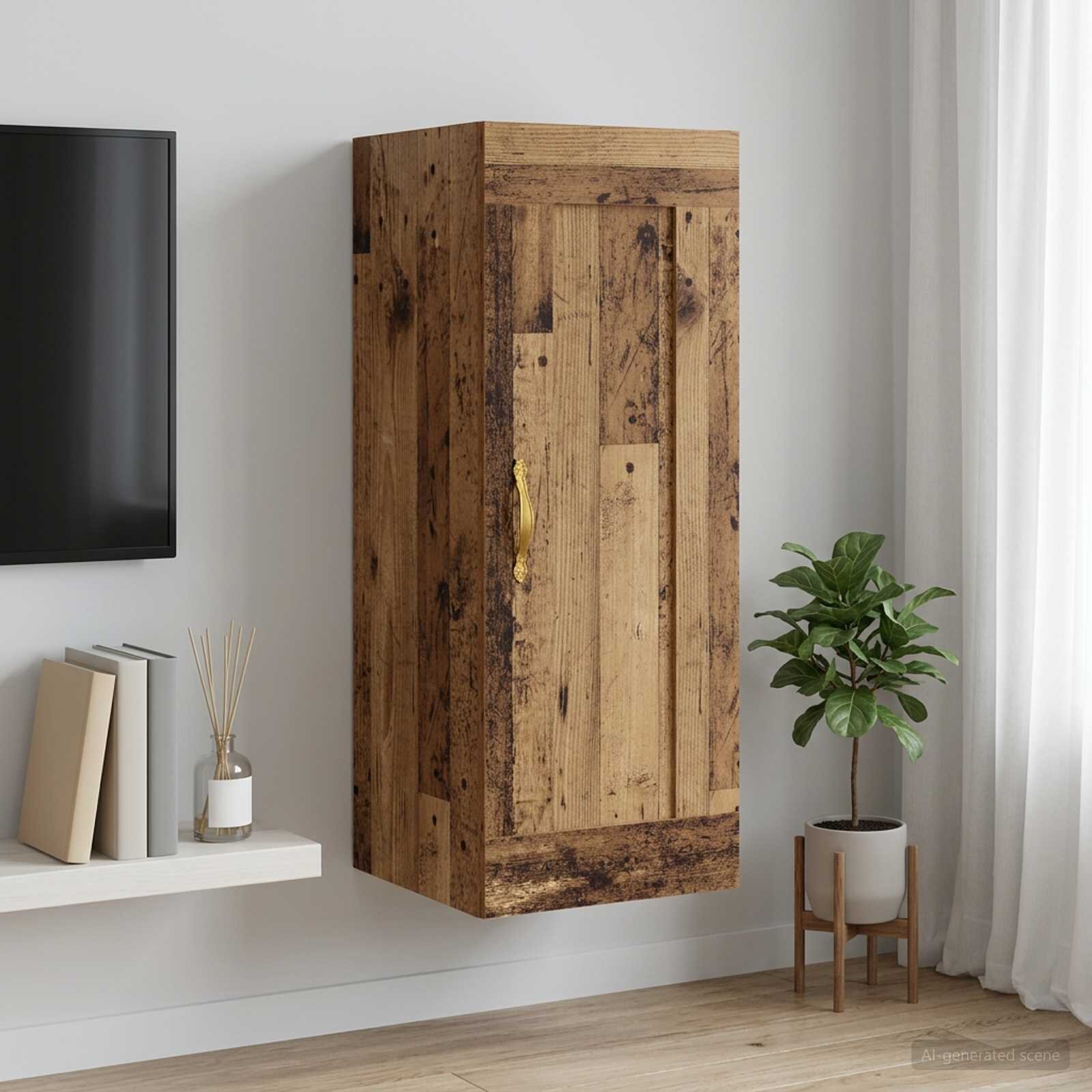vidaXL Стенен шкаф Старо дърво 345 x 34 x 90 см Инженерна дървесина