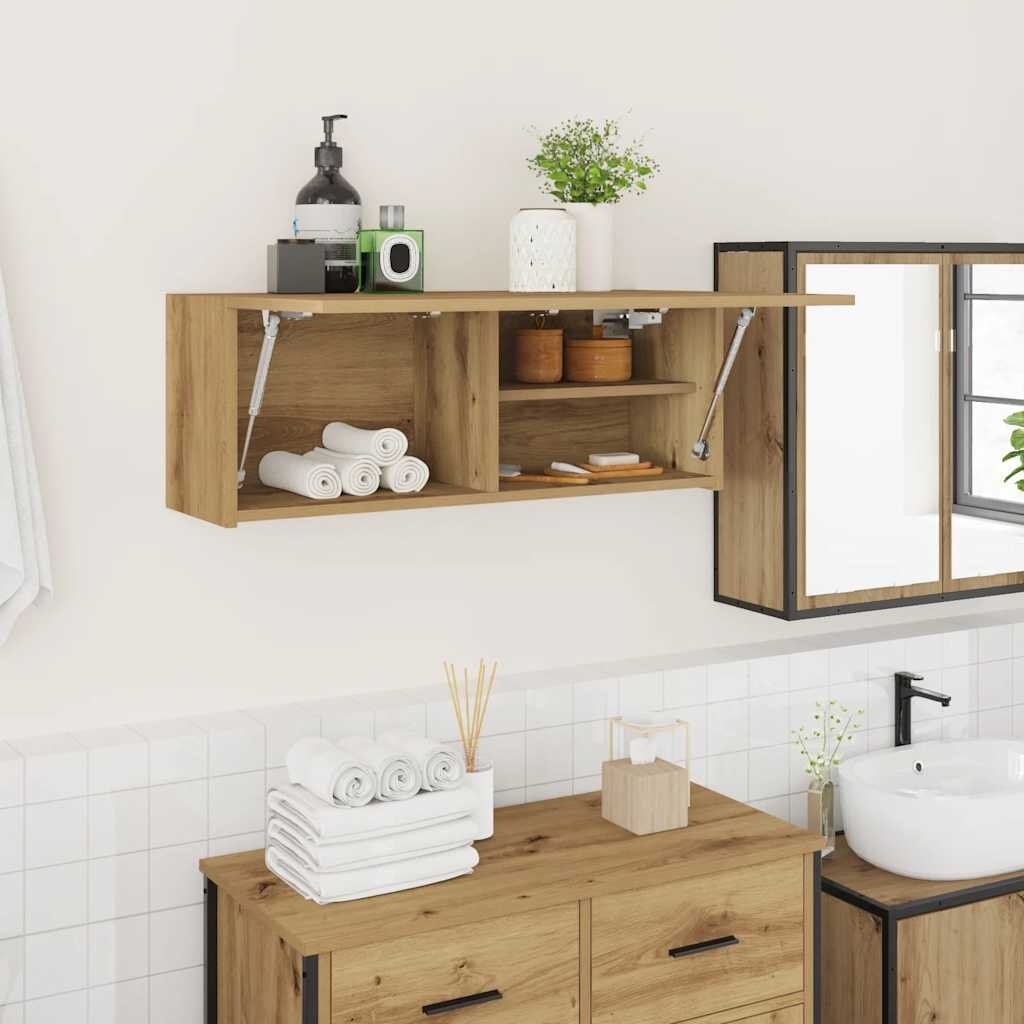 vidaXL Стенен шкаф за баня дъб артизан 80x25x30 см инженерно дърво