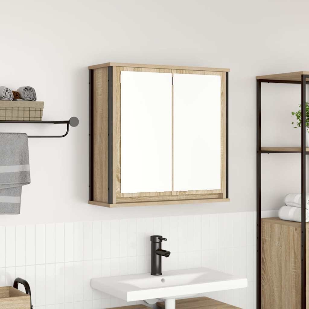 vidaXL Стенен шкаф за баня с огледало дъб сонома 60x21x60 cm