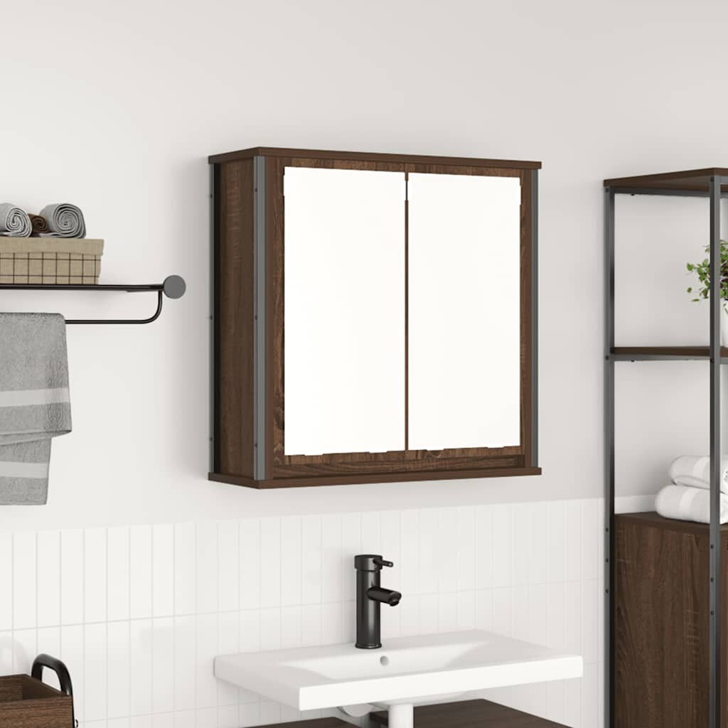 vidaXL Стенен шкаф за баня с огледало кафяв дъб 60x21x60 cm