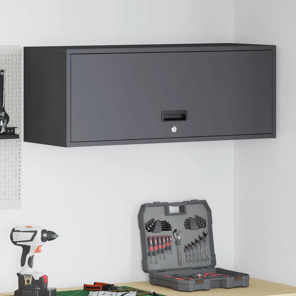 vidaXL Стенен шкаф за гараж Черно 90 x 33 x 35 см