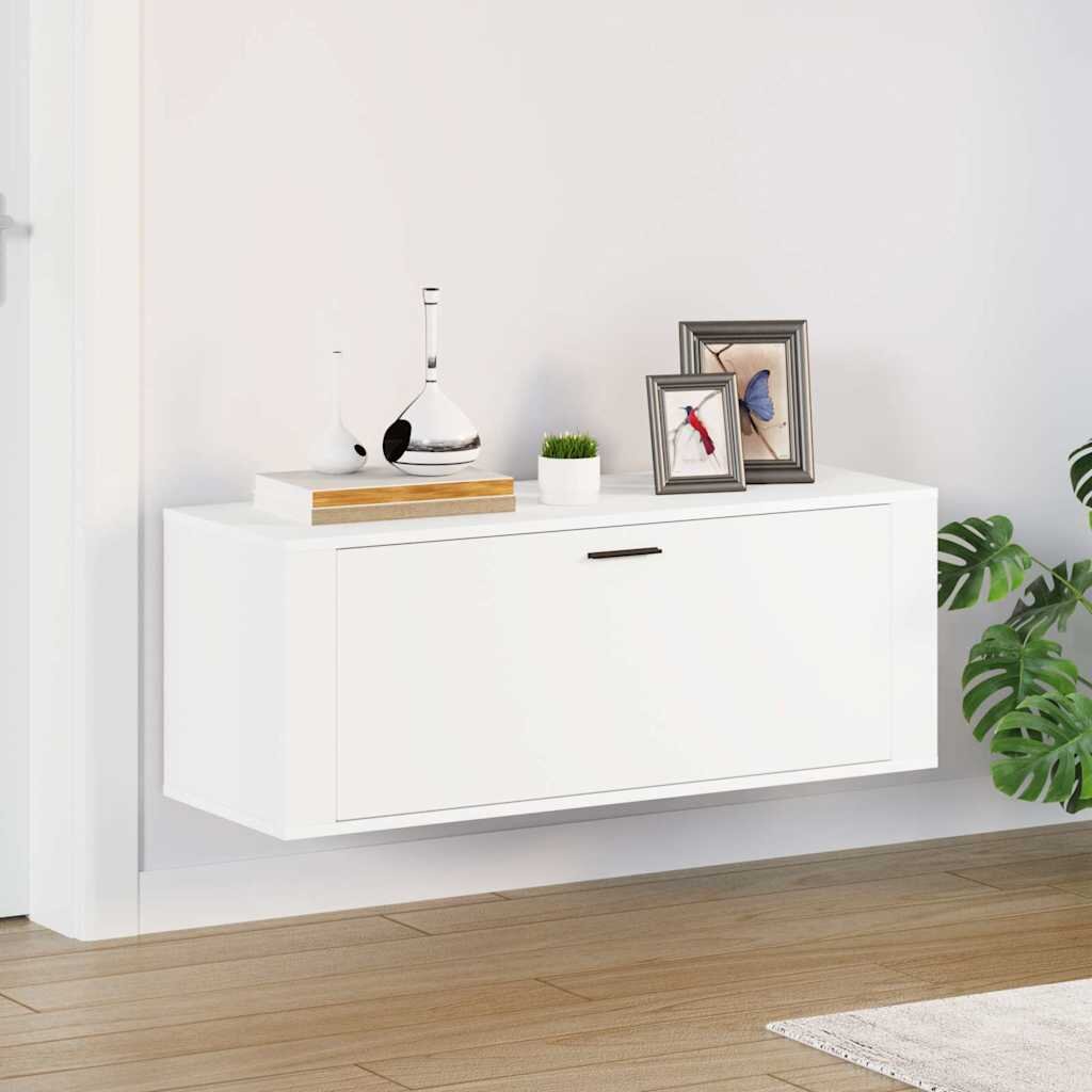 vidaXL Стенен шкаф за обувки бял 100x35x38 см инженерно дърво
