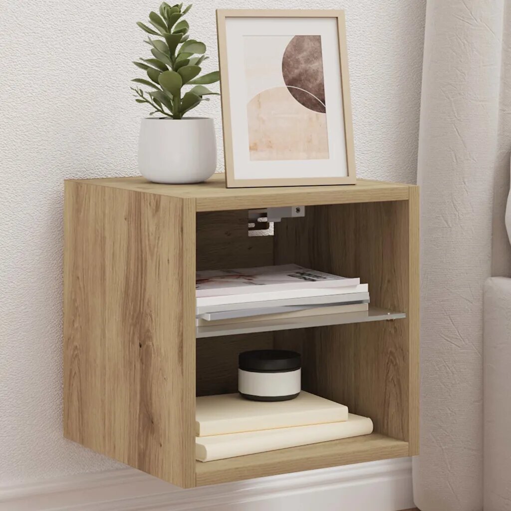 vidaXL Стенен шкаф за телевизор с LED осветление Artisan Oak