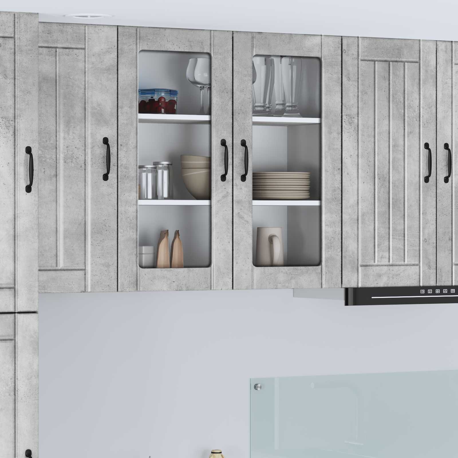 vidaXL Стенен стъклен шкаф LUCCA Бетонно сиво 80 x 31 x 80 см