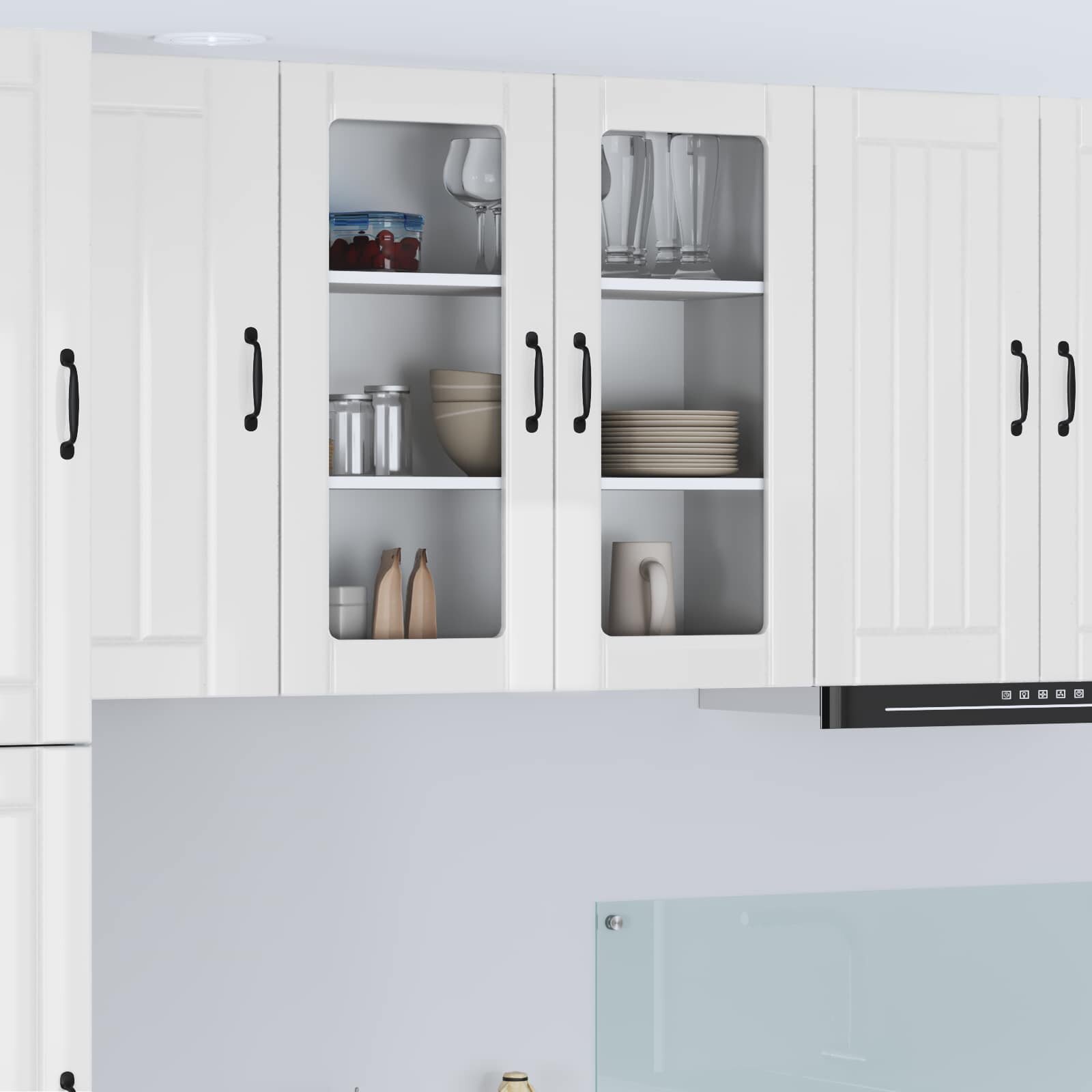 vidaXL Стенен стъклен шкаф LUCCA Бял гланц 80 x 31 x 80 см