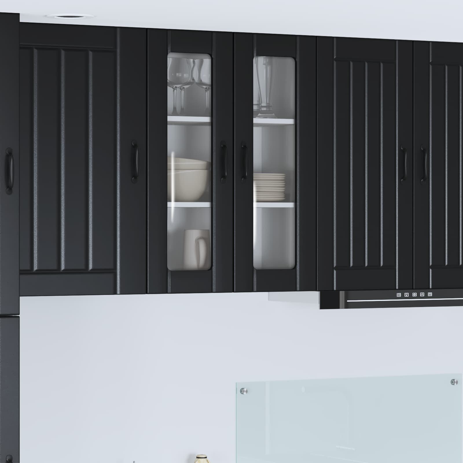 vidaXL Стенен стъклен шкаф LUCCA Черно 60 x 31 x 80 см