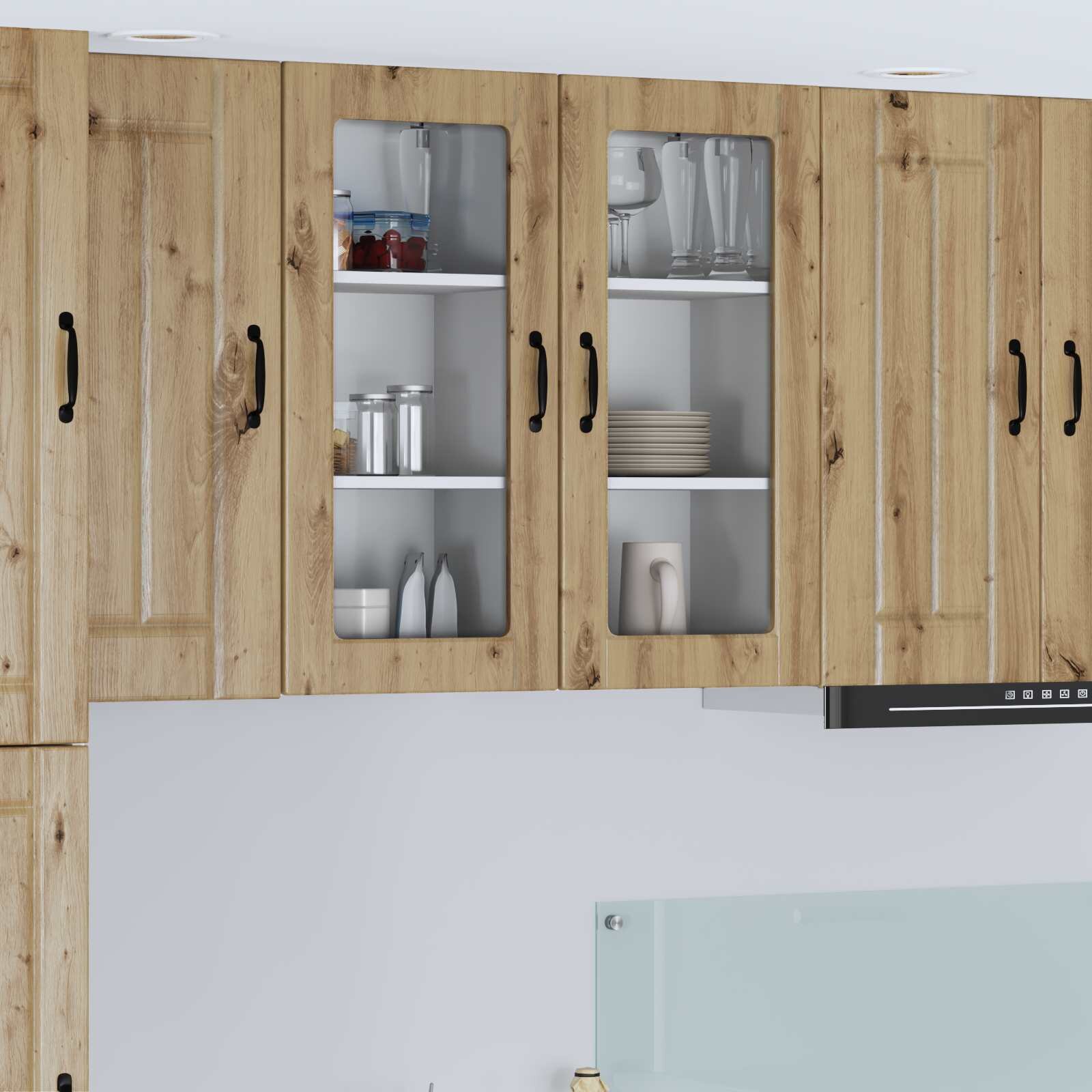 vidaXL Стенен стъклен шкаф LUCCA Дъб артизан 40 x 31 x 80 см