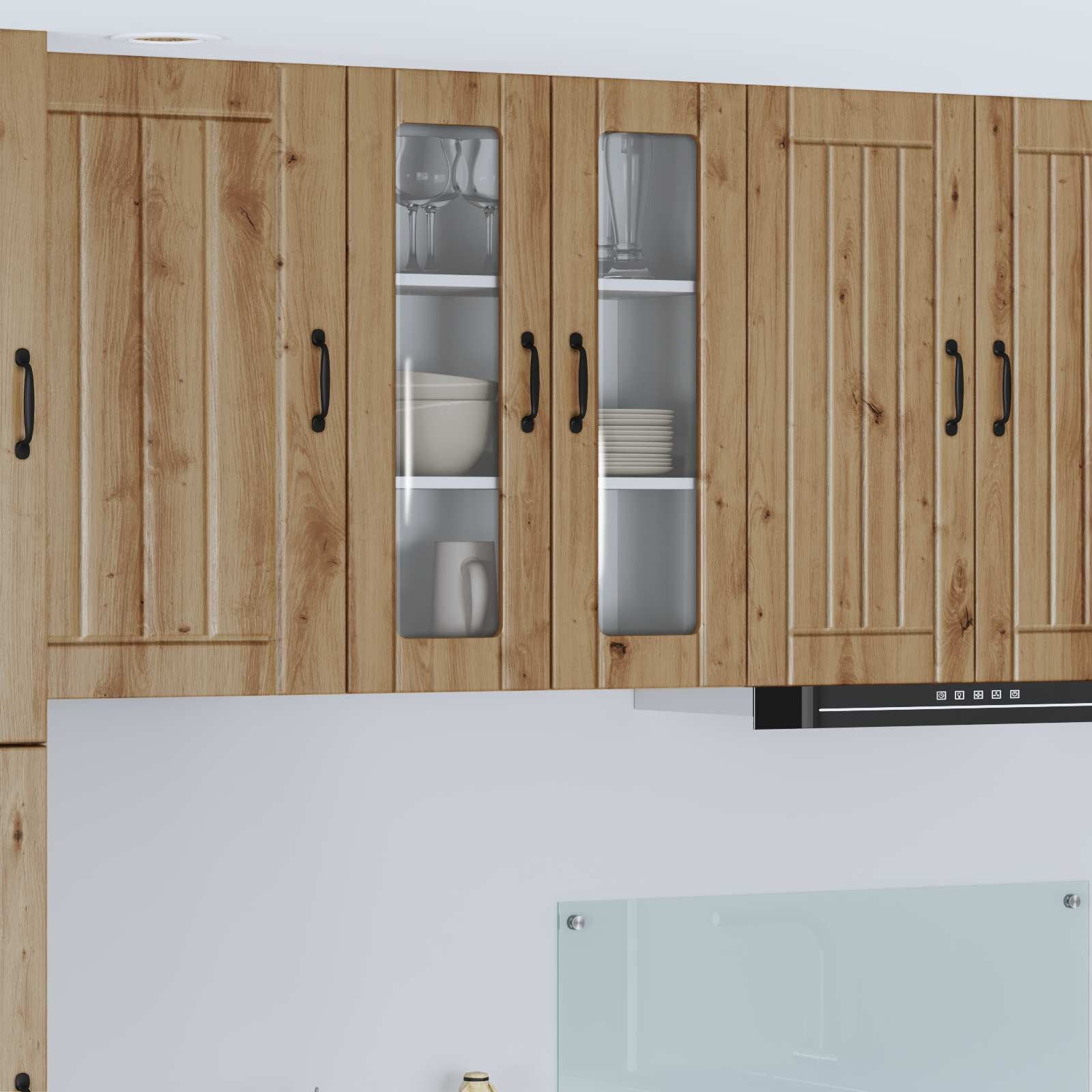 vidaXL Стенен стъклен шкаф LUCCA Дъб артизан 60 x 31 x 80 см