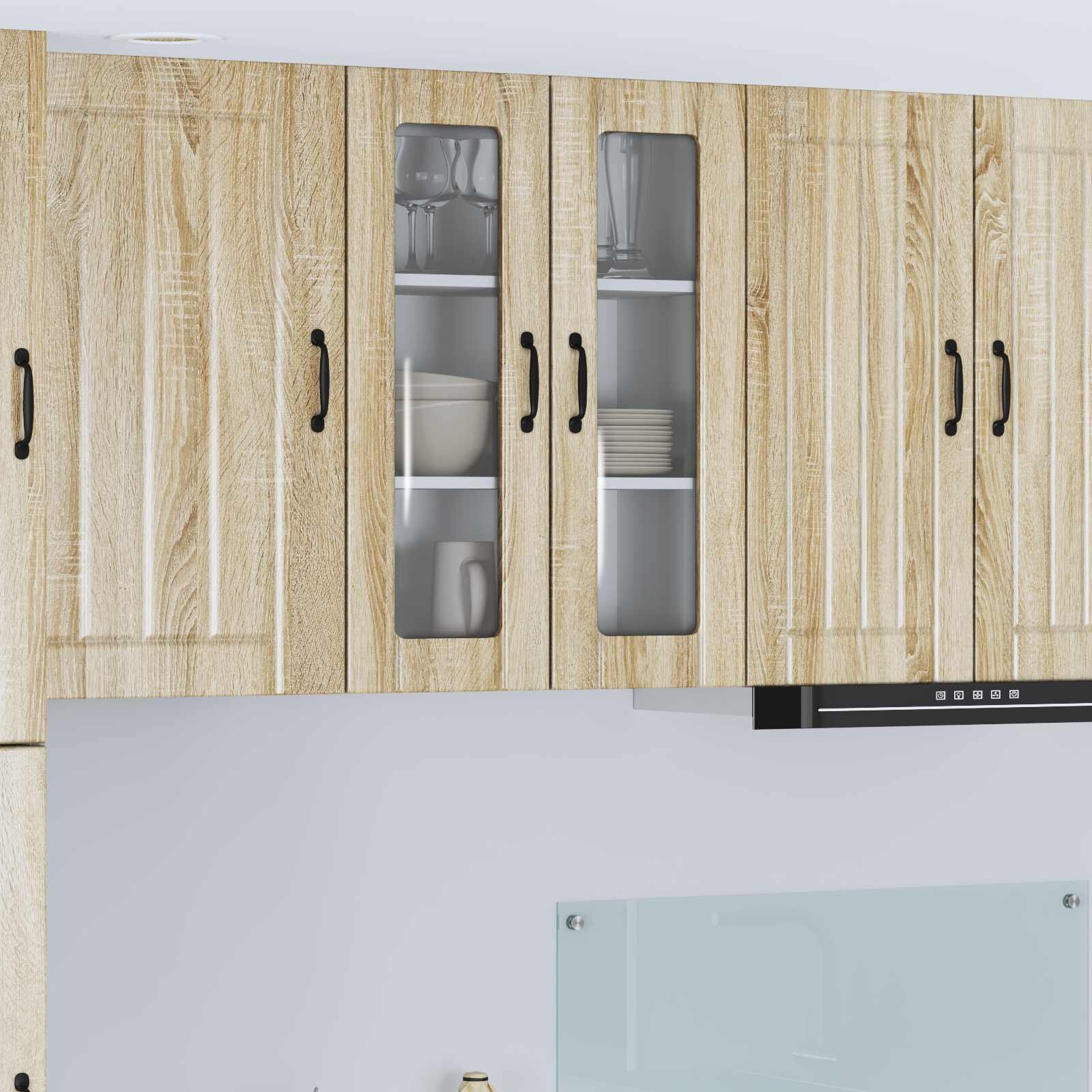 vidaXL Стенен стъклен шкаф LUCCA Дъб сонома 60 x 31 x 80 см