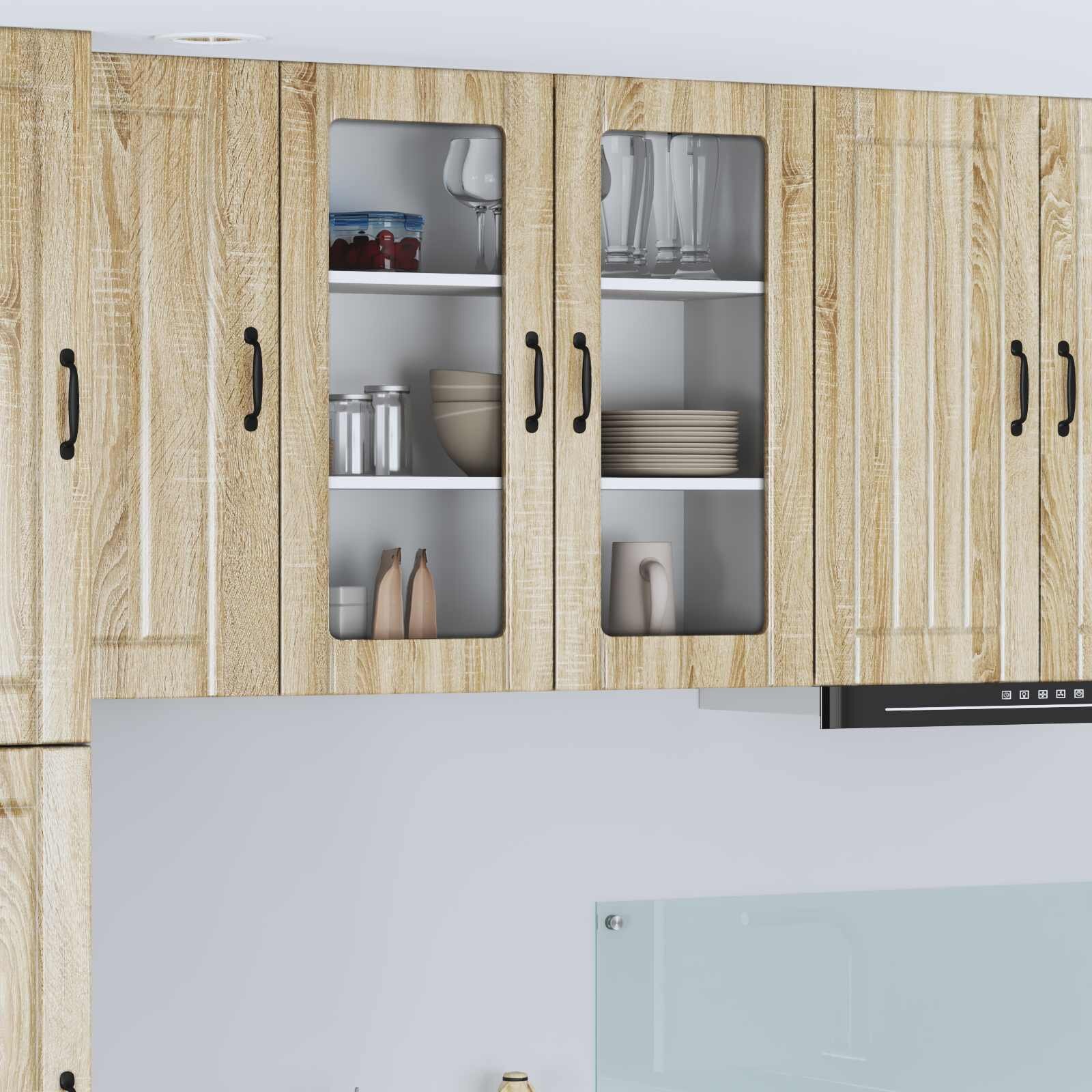 vidaXL Стенен стъклен шкаф LUCCA Дъб сонома 80 x 31 x 80 см