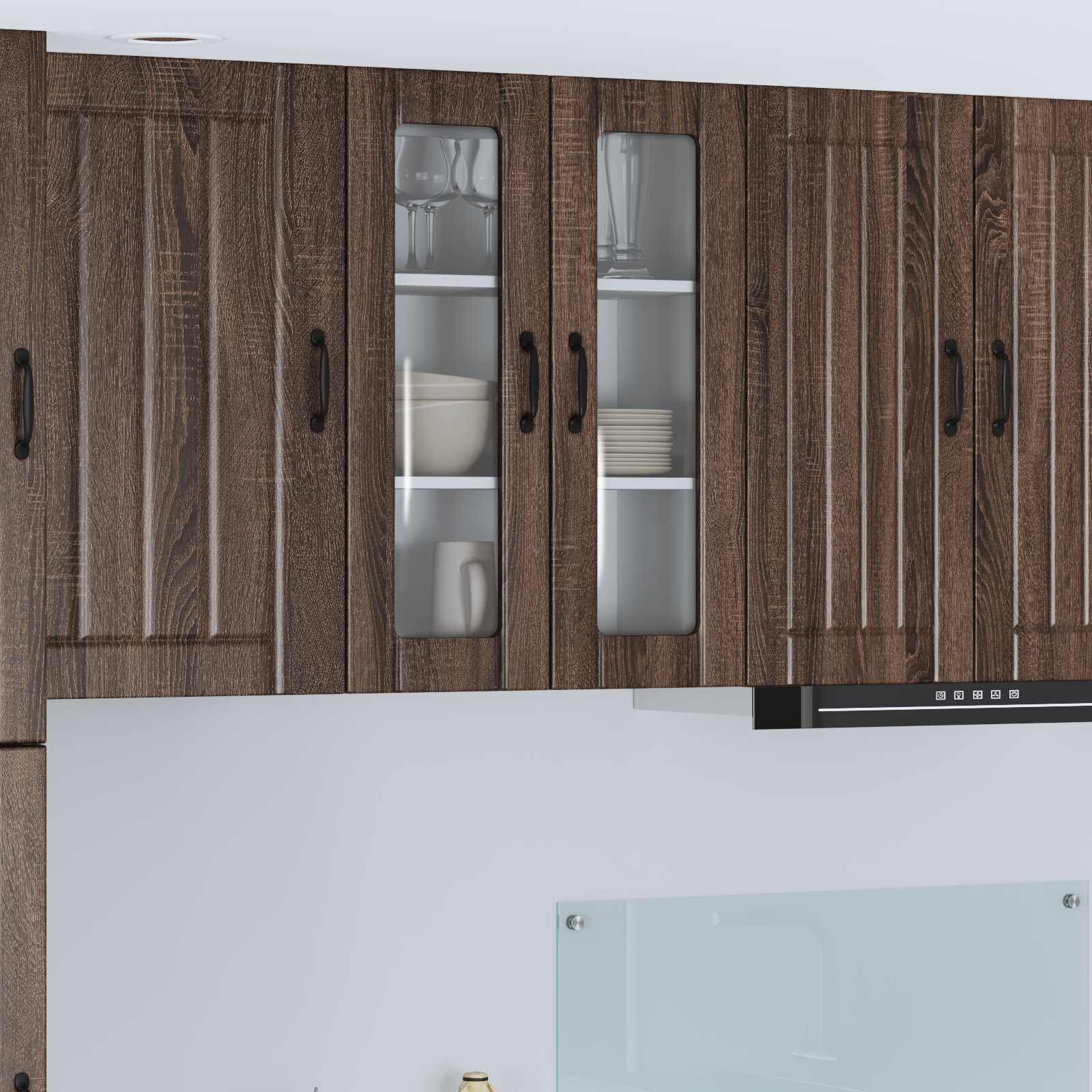 vidaXL Стенен стъклен шкаф LUCCA Кафяв дъб 60 x 31 x 80 см