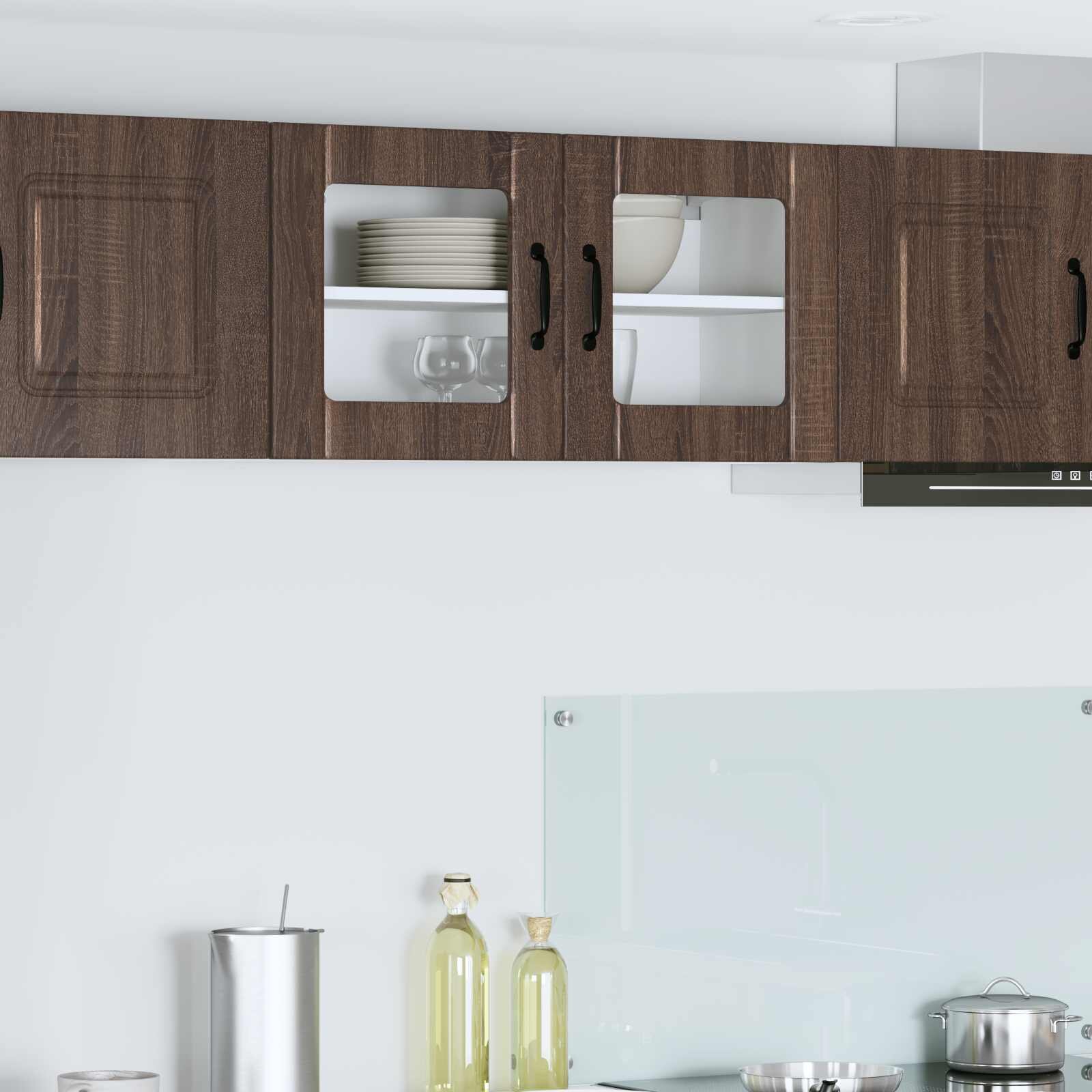 vidaXL Стенен стъклен шкаф LUCCA Кафяв дъб 80 x 31 x 40 см