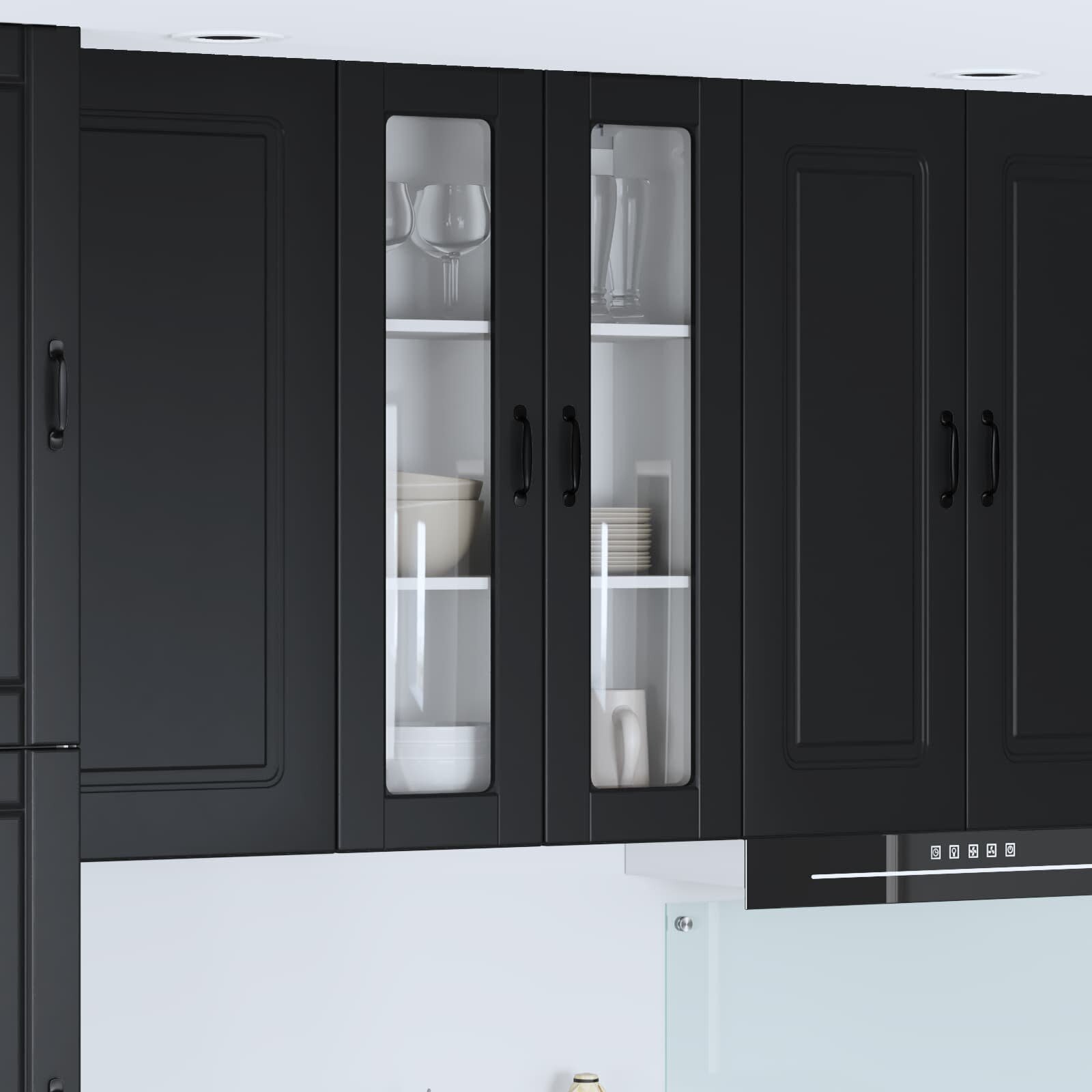 vidaXL Стенен стъклен шкаф PORTO Черно 60 x 31 x 100 см