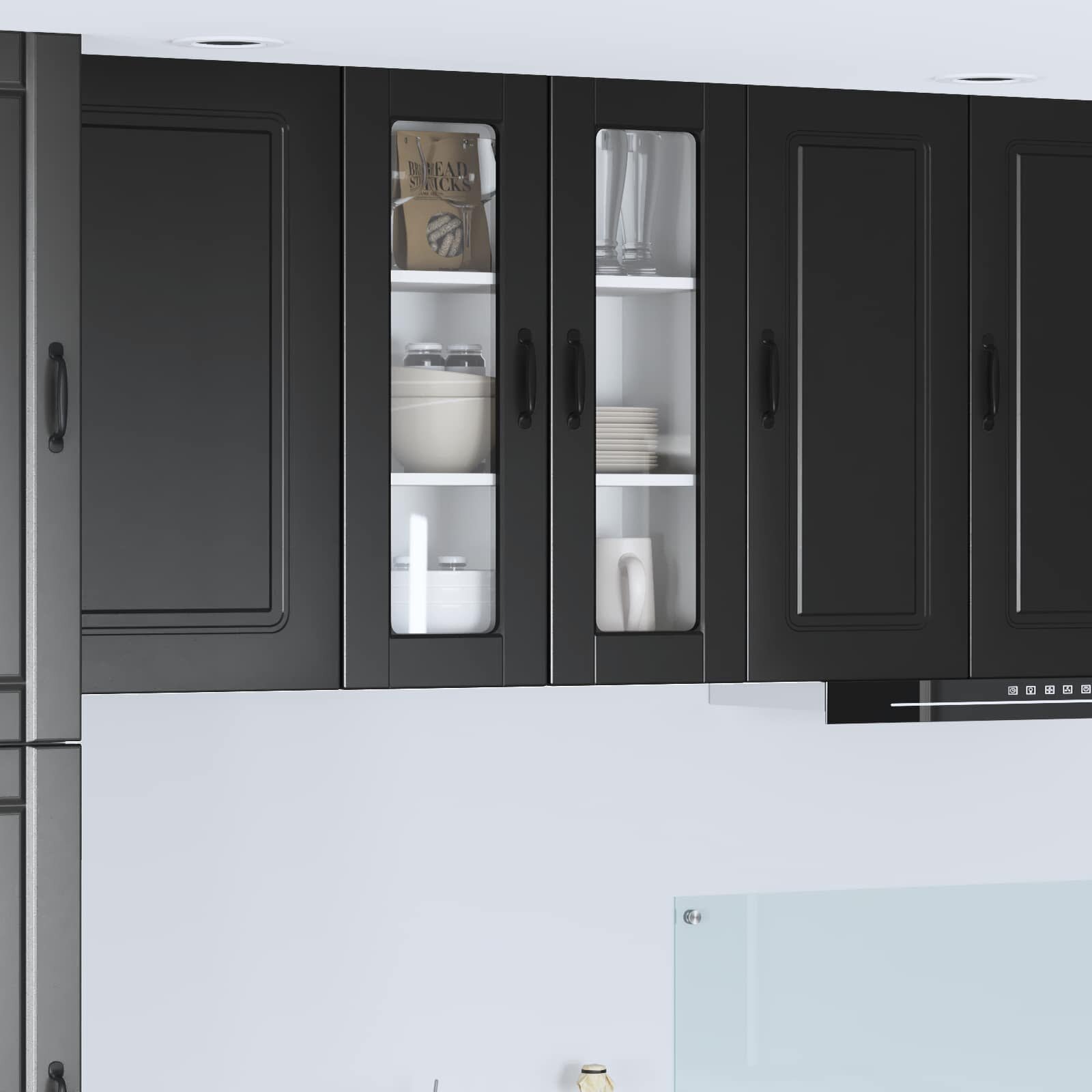 vidaXL Стенен стъклен шкаф PORTO Черно 60 x 31 x 80 см