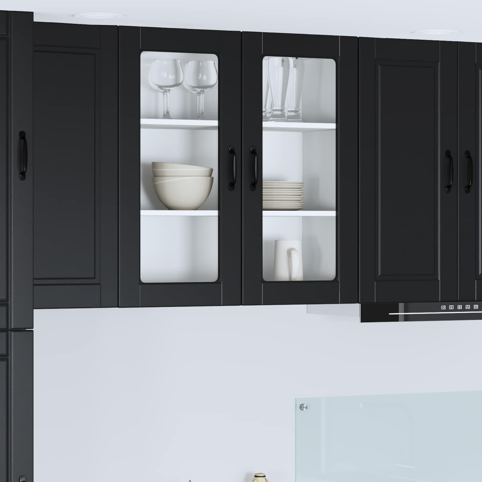 vidaXL Стенен стъклен шкаф PORTO Черно 80 x 31 x 80 см