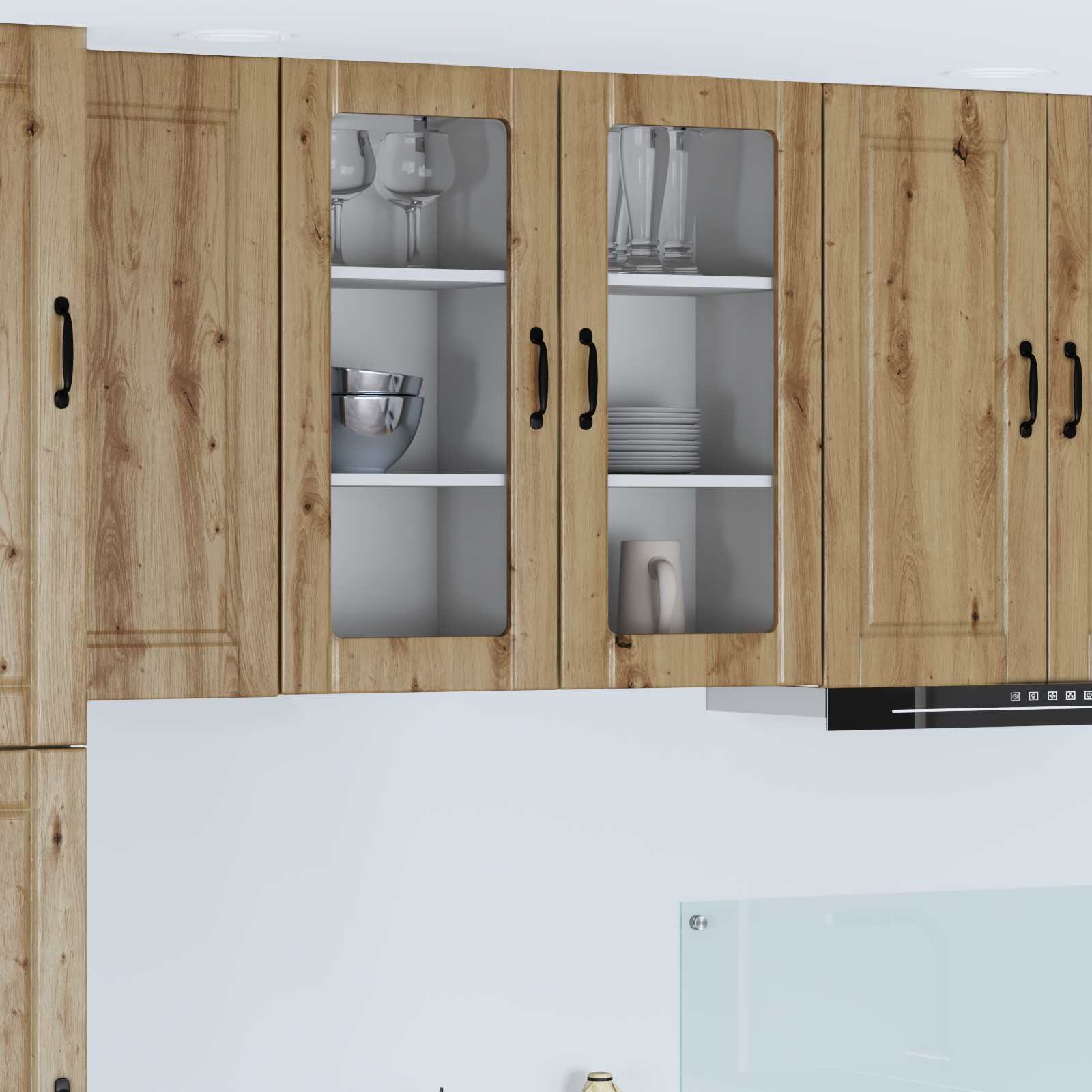 vidaXL Стенен стъклен шкаф PORTO Дъб 40 x 31 x 80 см