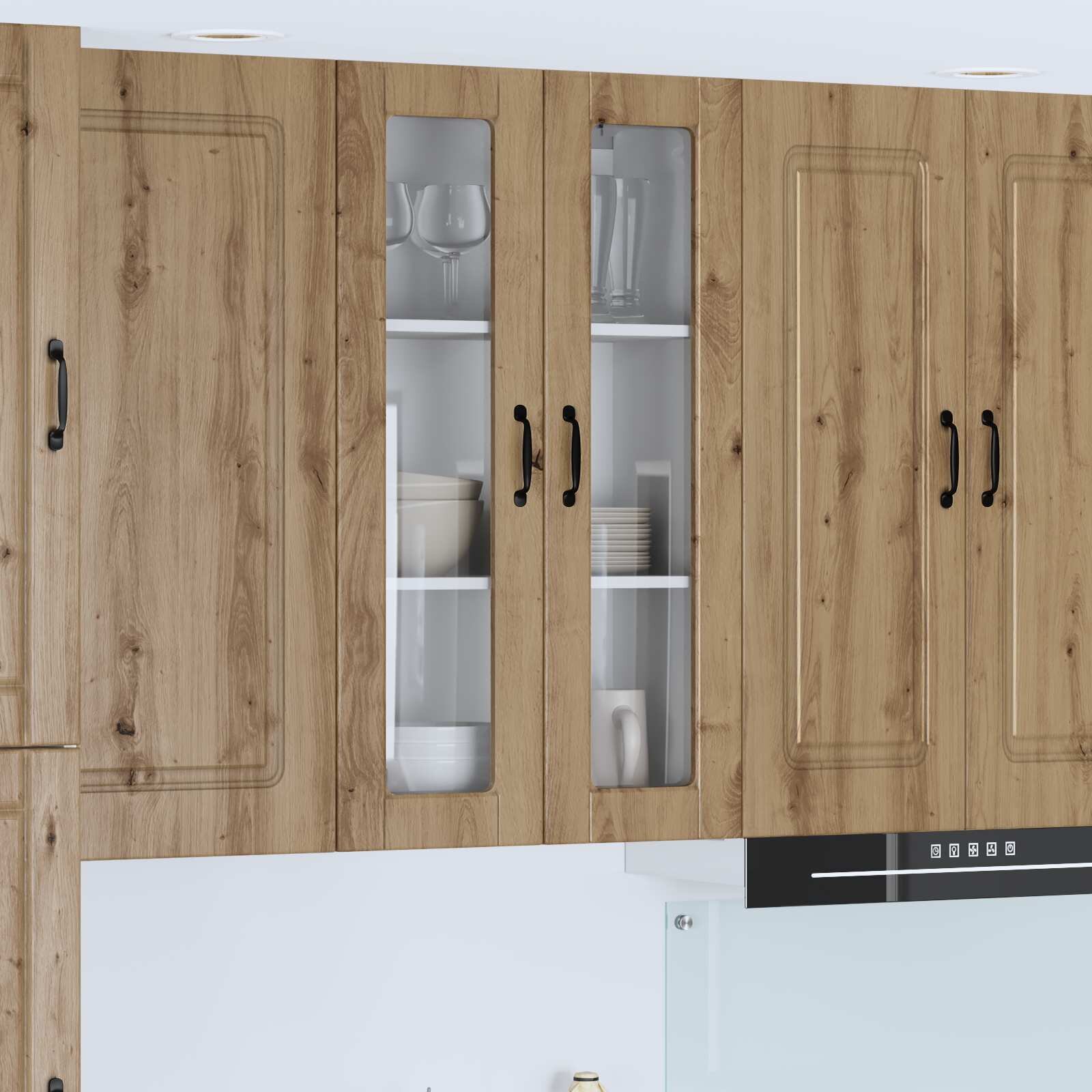 vidaXL Стенен стъклен шкаф PORTO Дъб 60 x 31 x 100 см