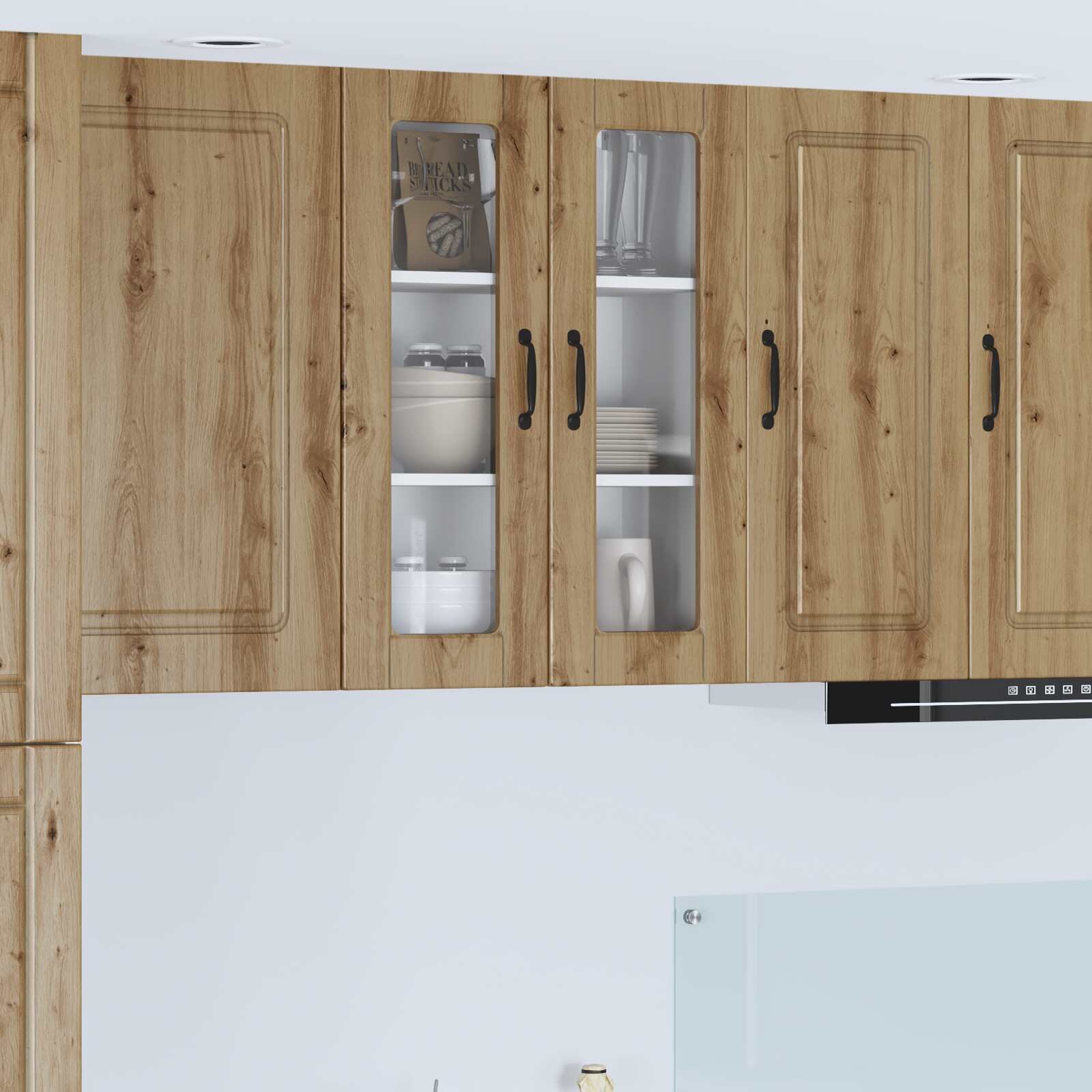 vidaXL Стенен стъклен шкаф PORTO Дъб 60 x 31 x 80 см