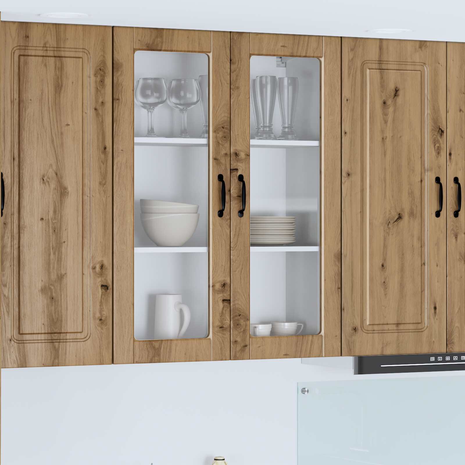 vidaXL Стенен стъклен шкаф PORTO Дъб 80 x 31 x 100 см