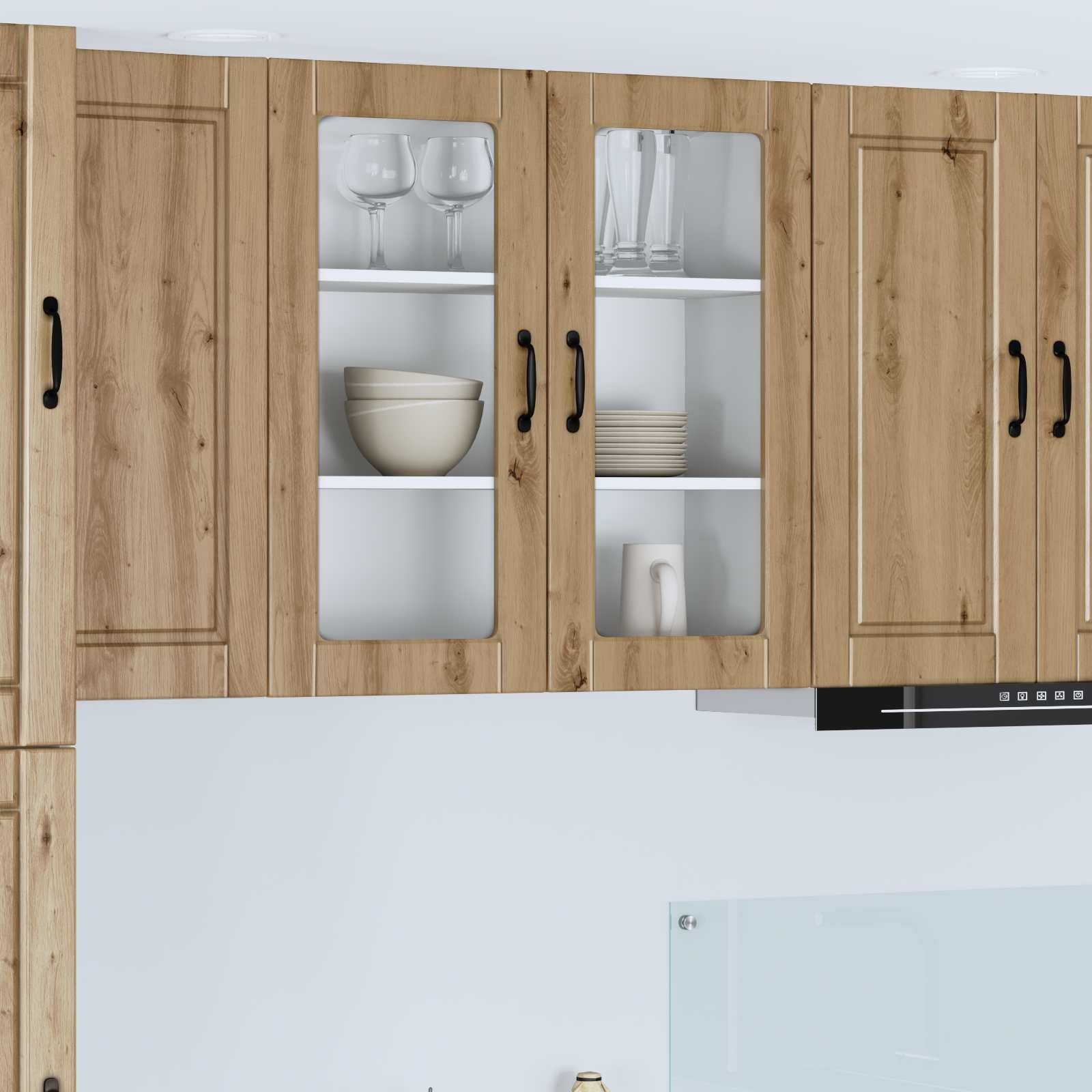 vidaXL Стенен стъклен шкаф PORTO Дъб 80 x 31 x 80 см