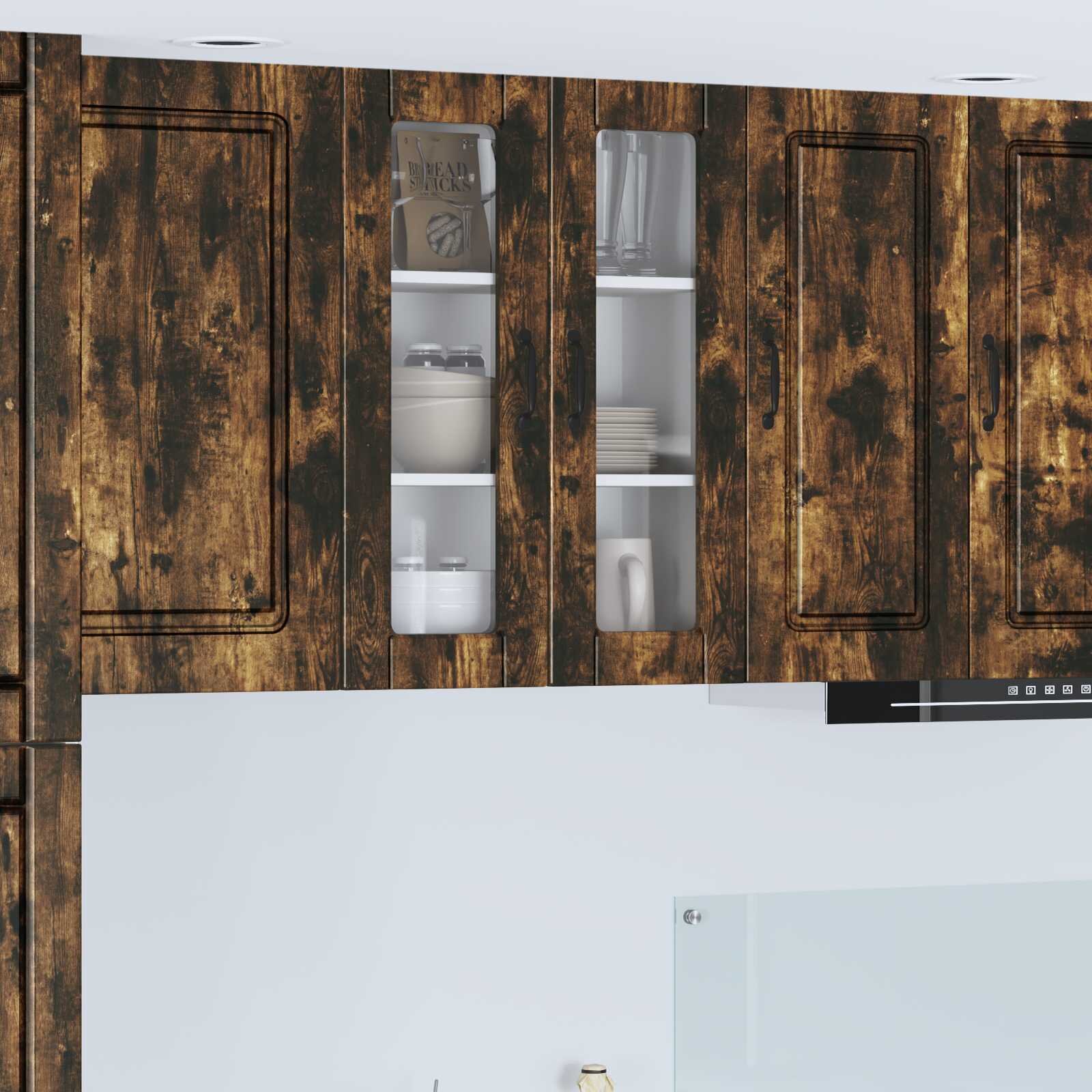 vidaXL Стенен стъклен шкаф PORTO Димян дъб 60 x 31 x 80 см