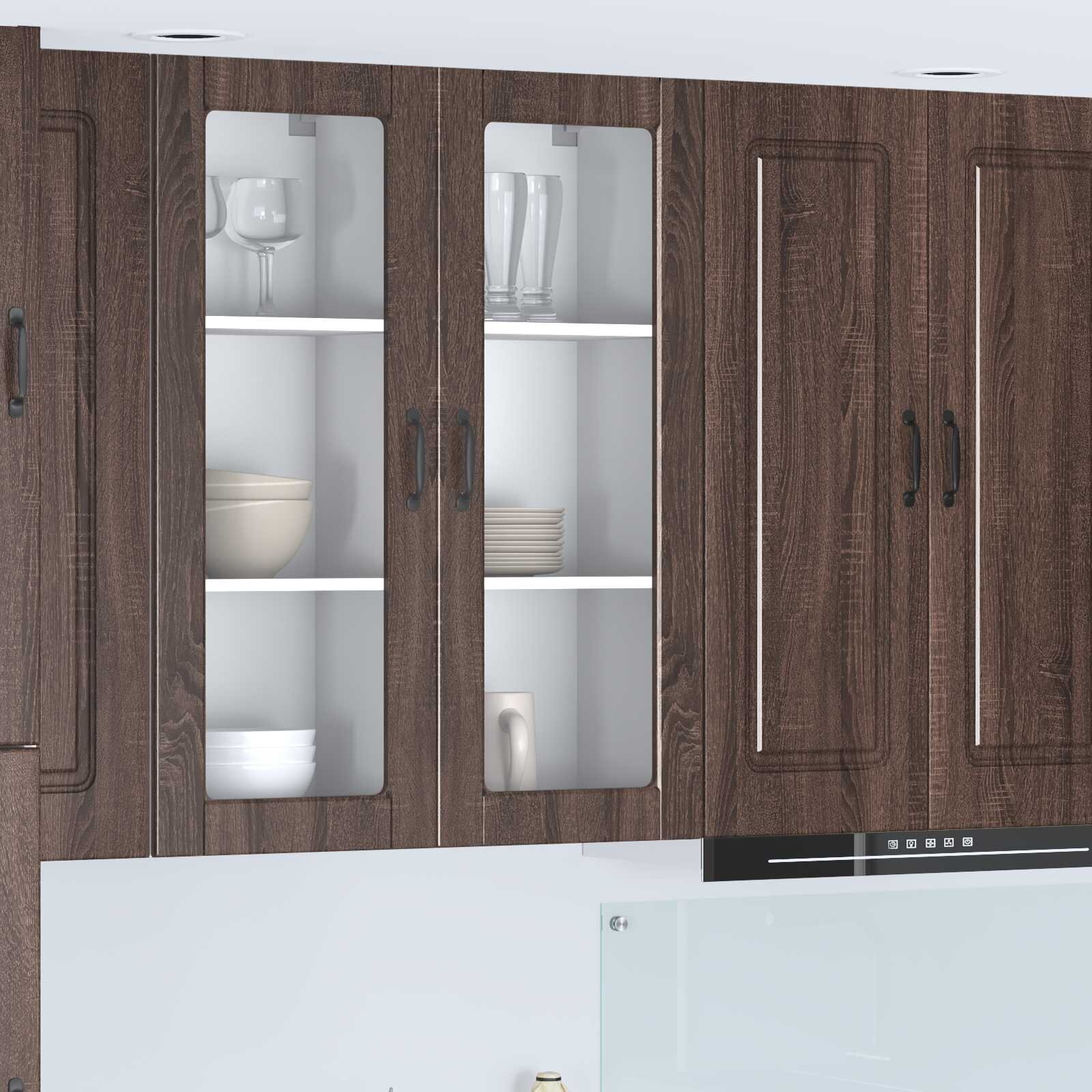 vidaXL Стенен стъклен шкаф PORTO Кафяв дъб 40 x 31 x 100 см