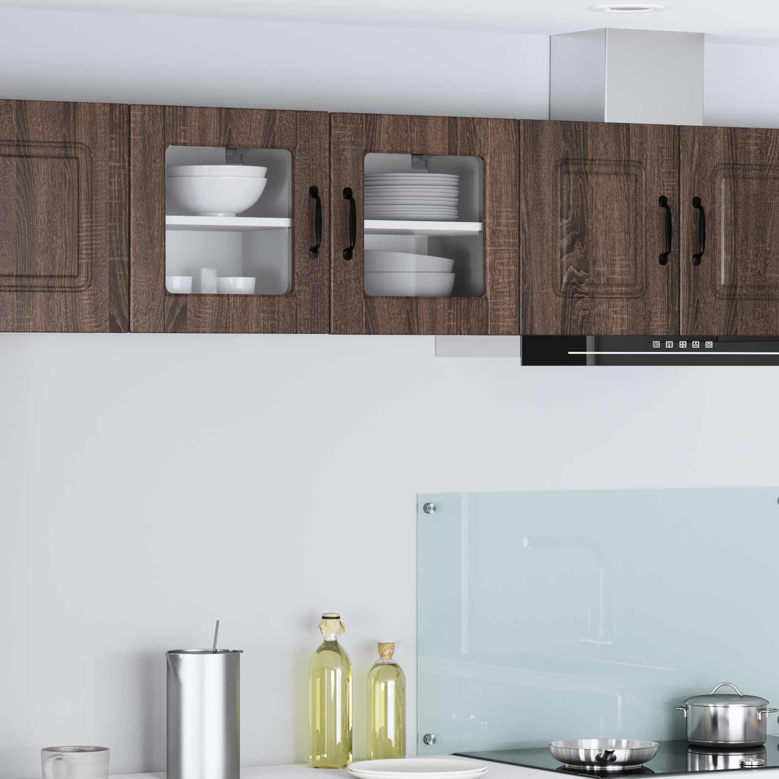 vidaXL Стенен стъклен шкаф PORTO Кафяв дъб 40 x 31 x 40 см