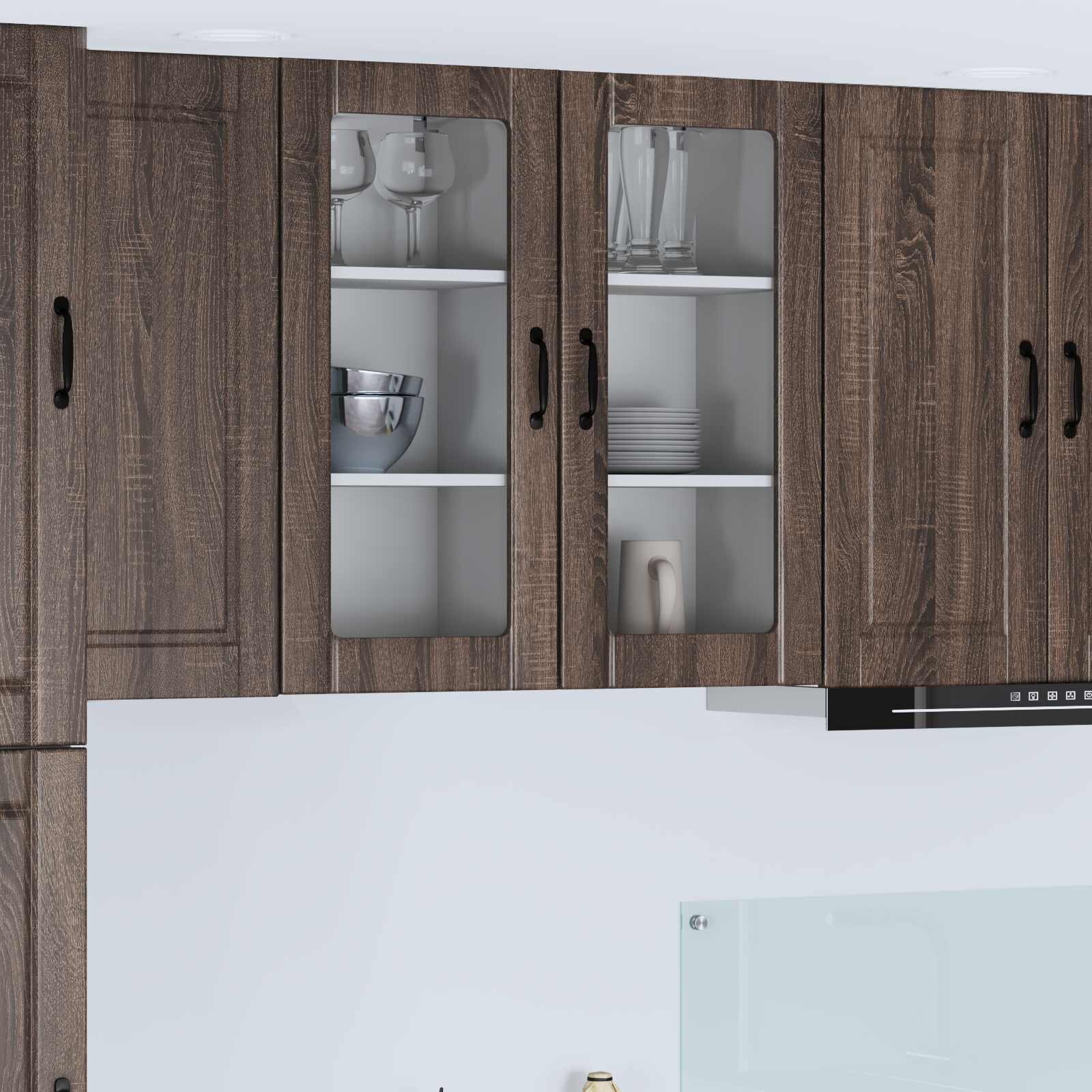 vidaXL Стенен стъклен шкаф PORTO Кафяв дъб 40 x 31 x 80 см