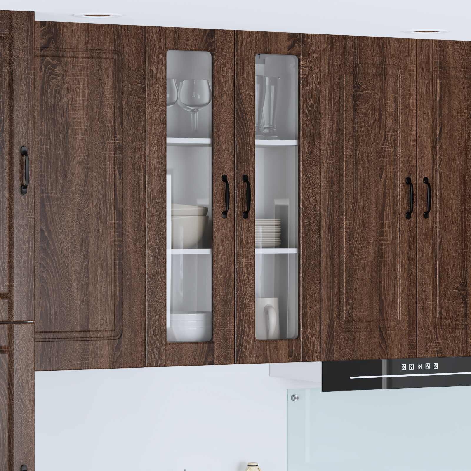 vidaXL Стенен стъклен шкаф PORTO Кафяв дъб 60 x 31 x 100 см