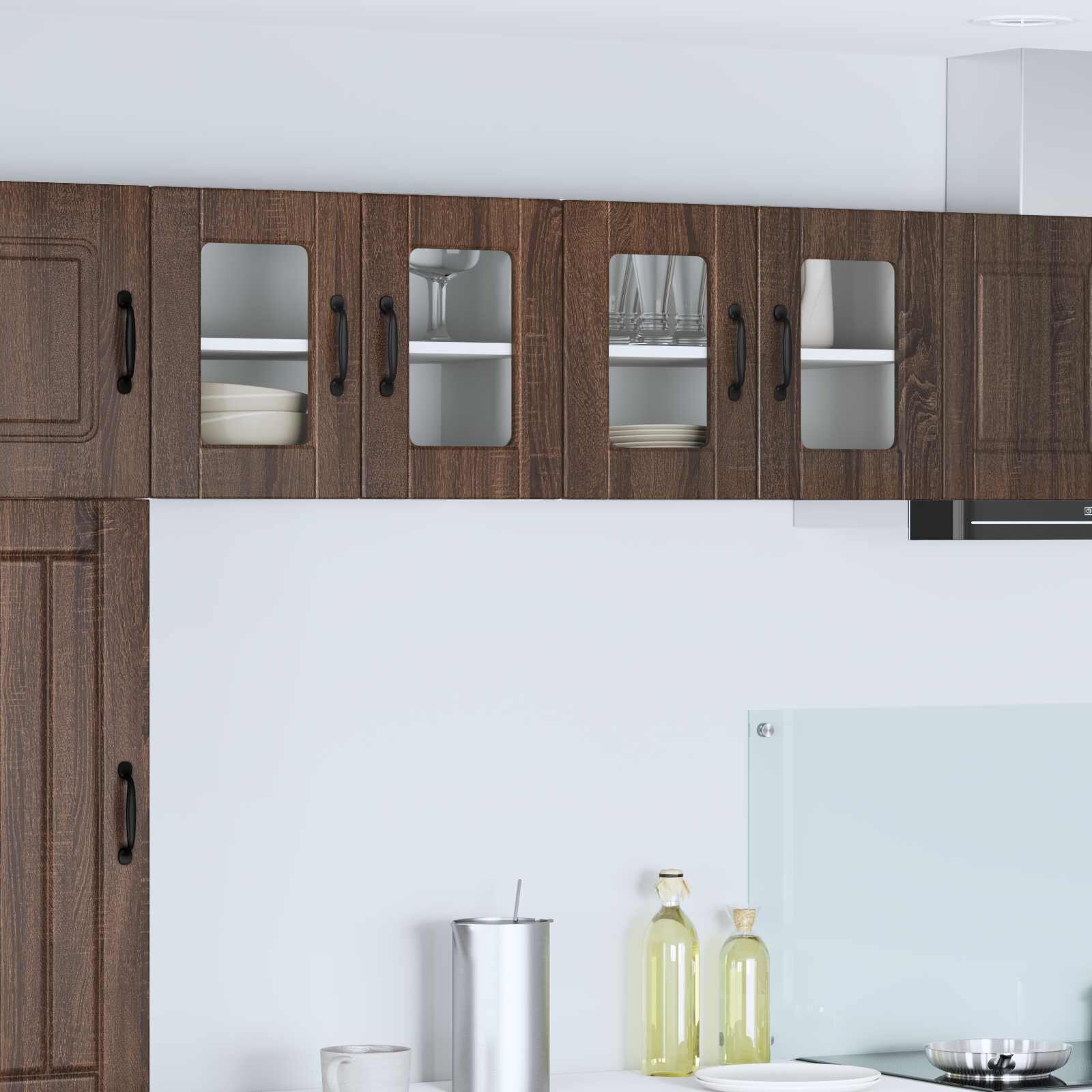 vidaXL Стенен стъклен шкаф PORTO Кафяв дъб 60 x 31 x 40 см