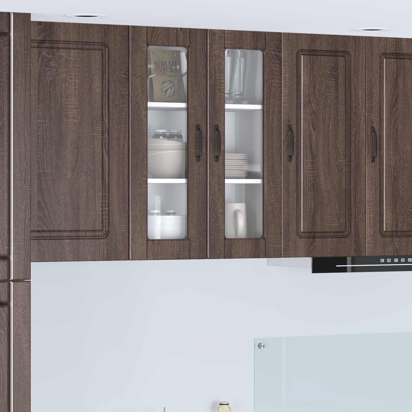 vidaXL Стенен стъклен шкаф PORTO Кафяв дъб 60 x 31 x 80 см