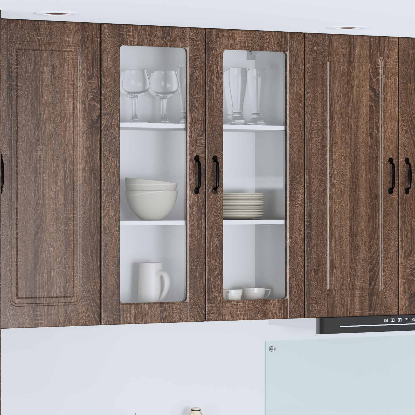 vidaXL Стенен стъклен шкаф PORTO Кафяв дъб 80 x 31 x 100 см