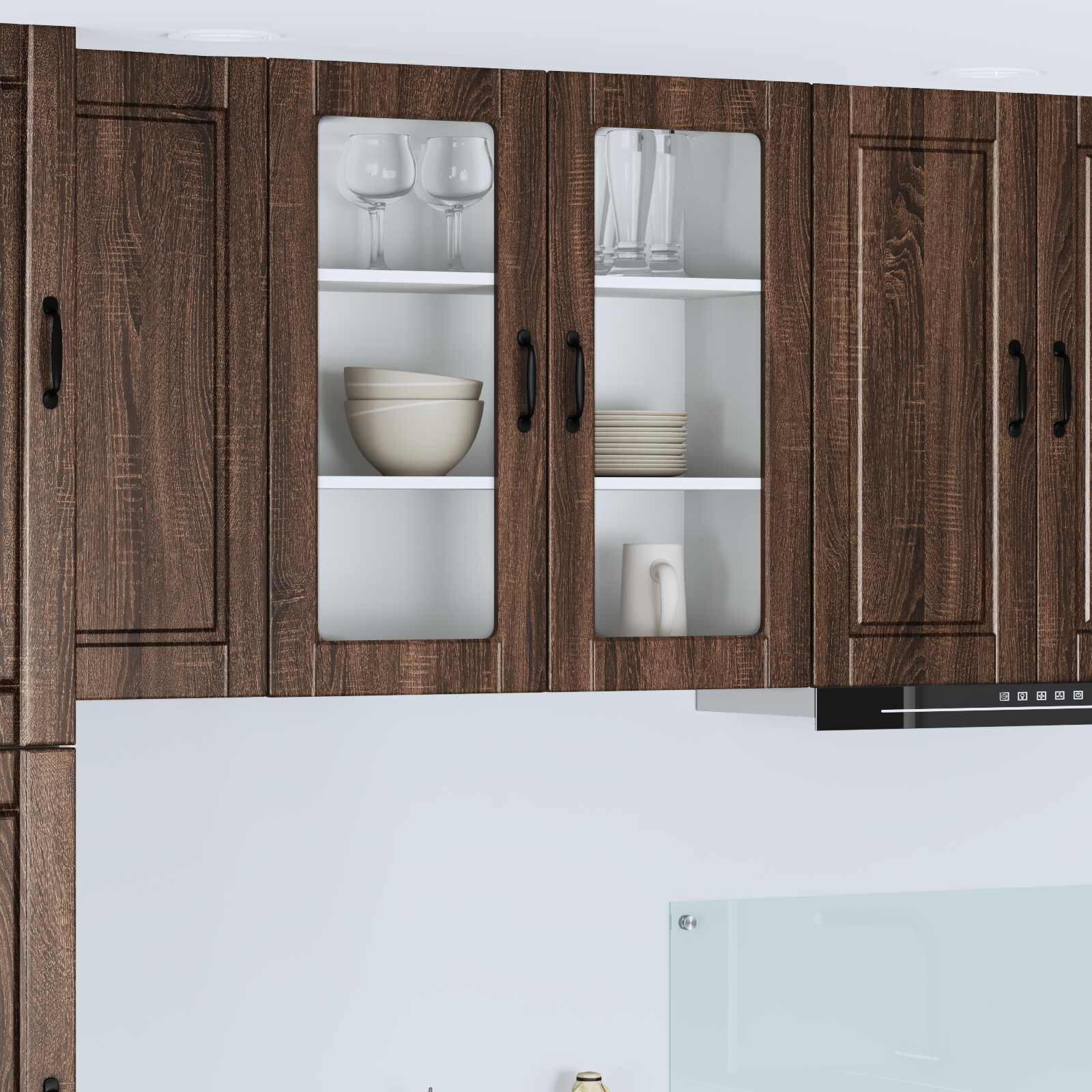 vidaXL Стенен стъклен шкаф PORTO Кафяв дъб 80 x 31 x 80 см