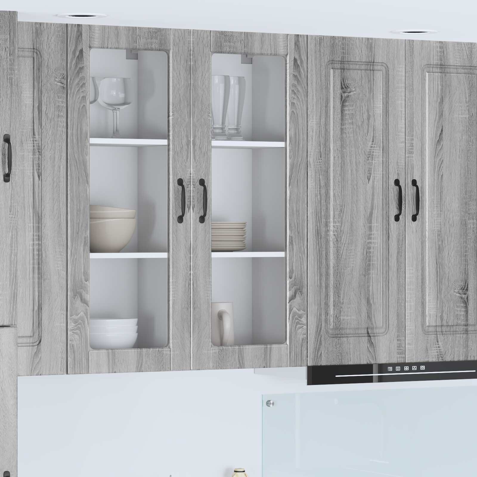 vidaXL Стенен стъклен шкаф PORTO Сив Сонома 40 x 31 x 100 см