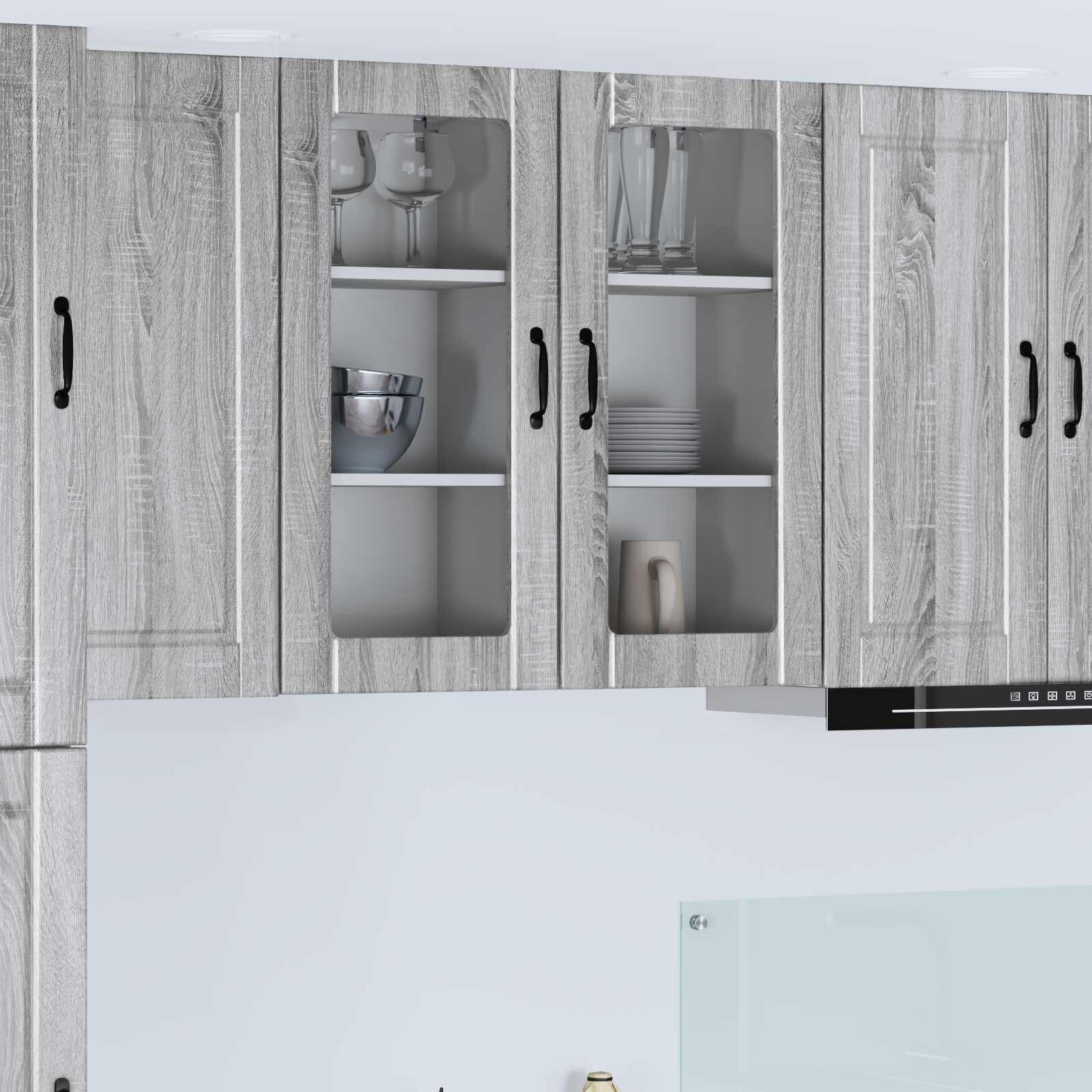 vidaXL Стенен стъклен шкаф PORTO Сив Сонома 40 x 31 x 80 см