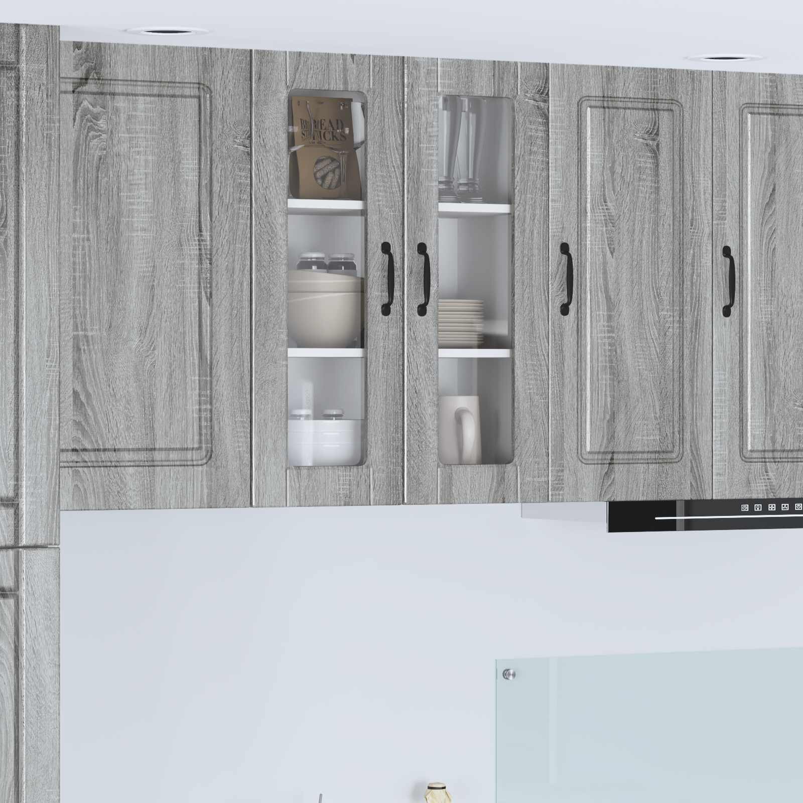 vidaXL Стенен стъклен шкаф PORTO Сив Сонома 60 x 31 x 80 см