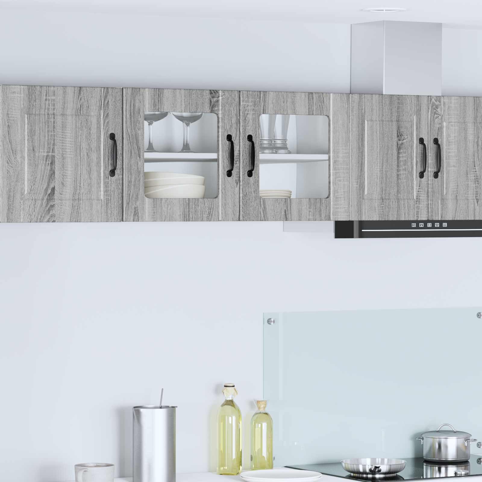vidaXL Стенен стъклен шкаф PORTO Сив Сонома 80 x 31 x 40 см