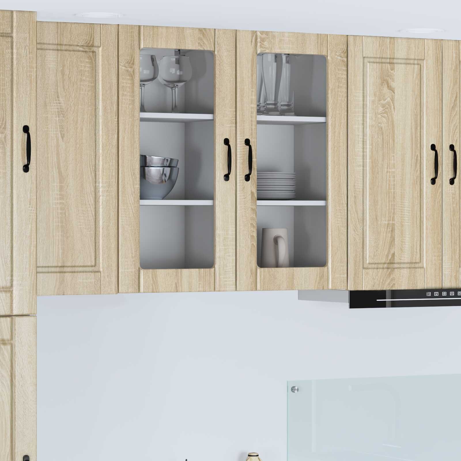 vidaXL Стенен стъклен шкаф PORTO Сонома дъб 40 x 31 x 80 см