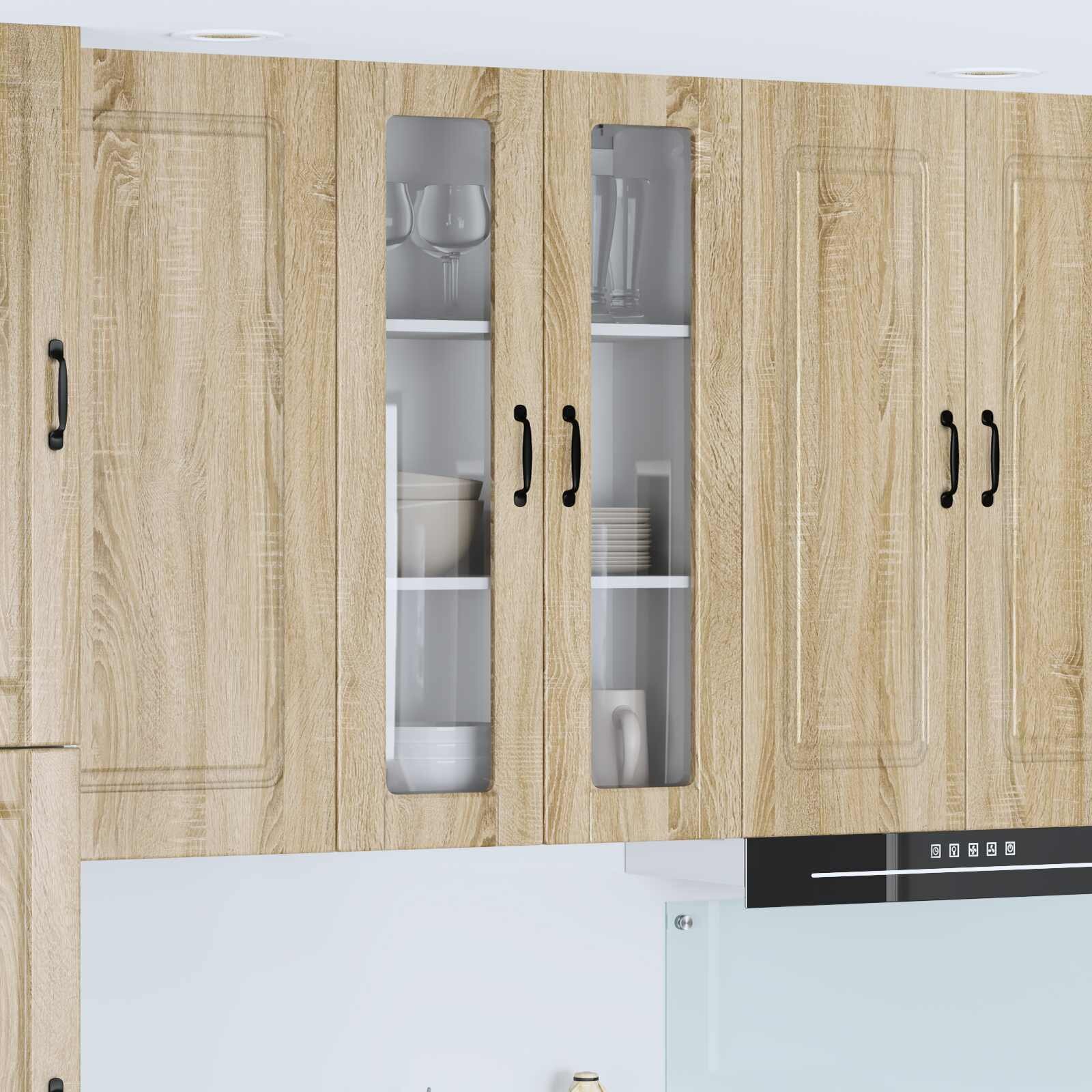 vidaXL Стенен стъклен шкаф PORTO Сонома дъб 60 x 31 x 100 см
