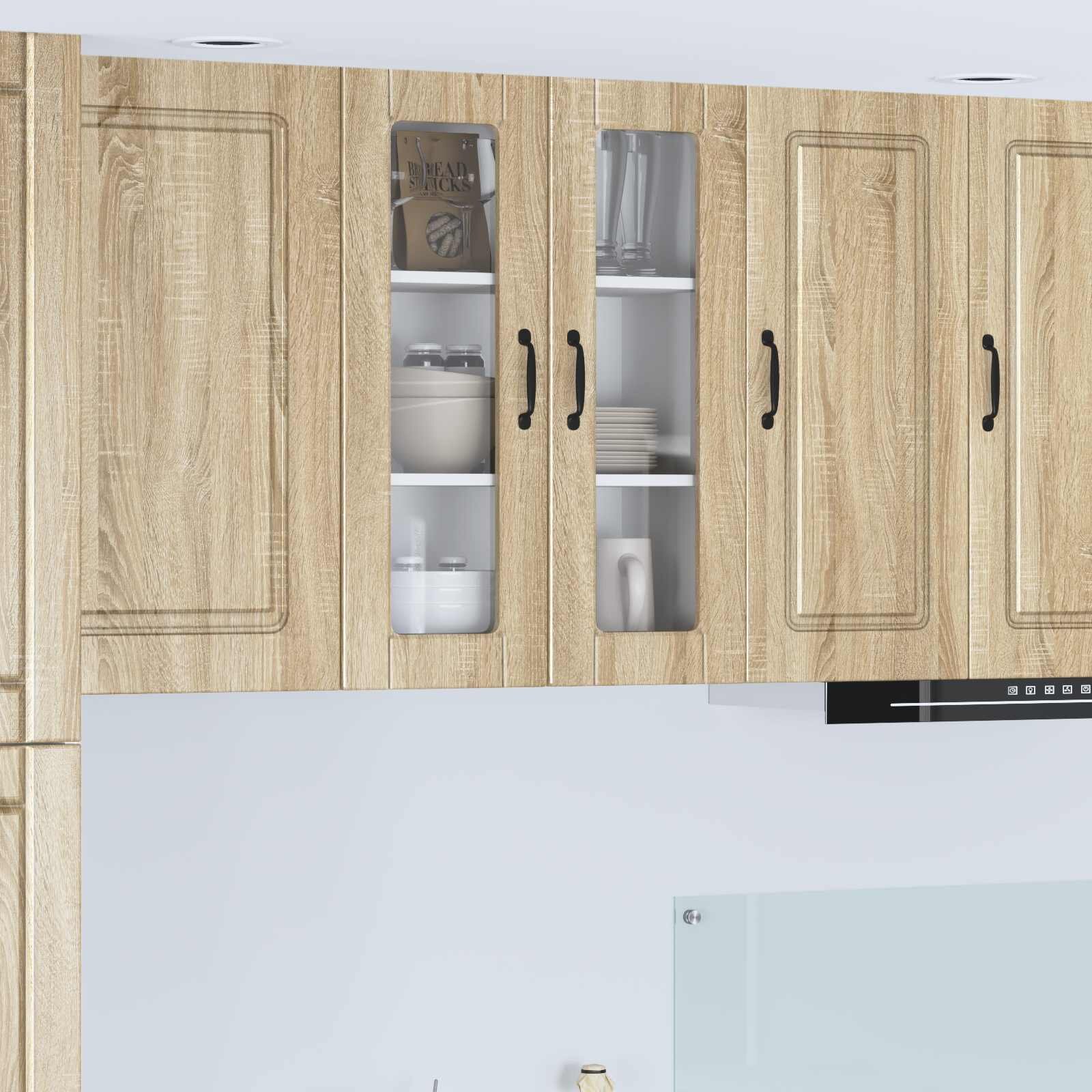 vidaXL Стенен стъклен шкаф PORTO Сонома дъб 60 x 31 x 80 см
