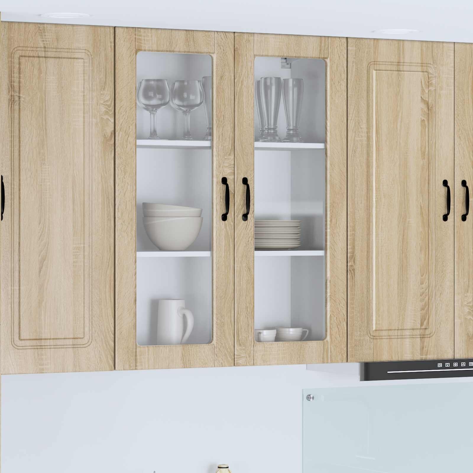 vidaXL Стенен стъклен шкаф PORTO Сонома дъб 80 x 31 x 100 см
