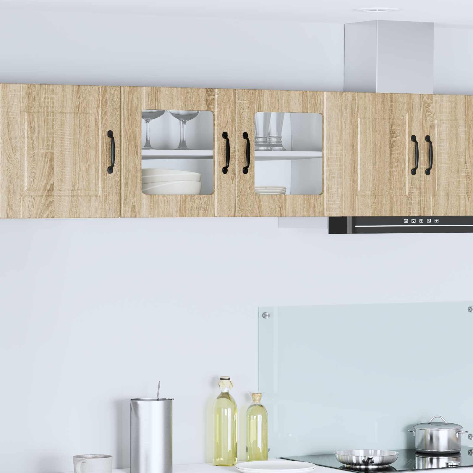 vidaXL Стенен стъклен шкаф PORTO Сонома дъб 80 x 31 x 40 см