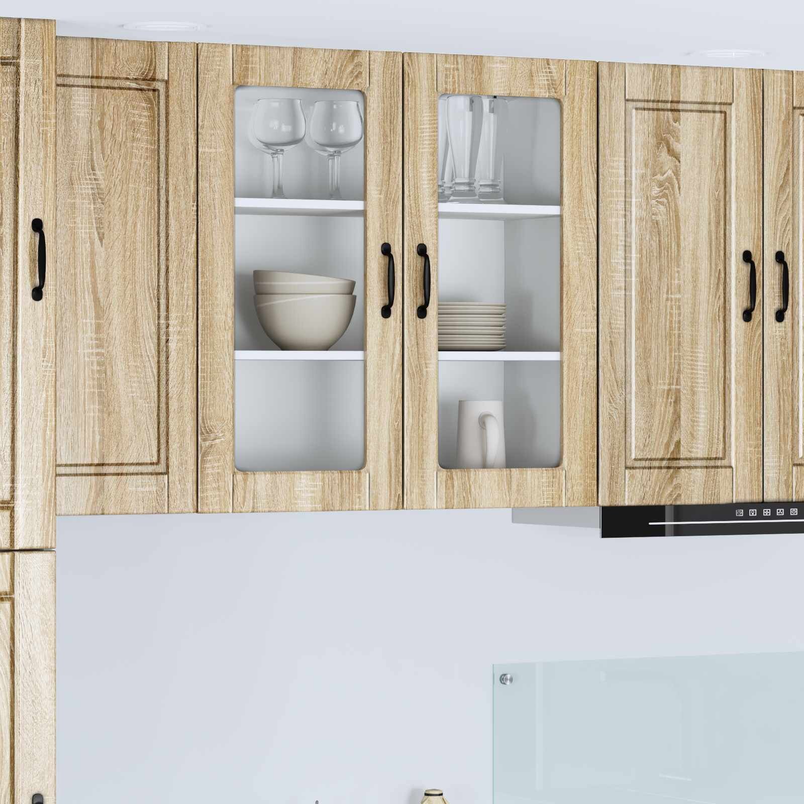 vidaXL Стенен стъклен шкаф PORTO Сонома дъб 80 x 31 x 80 см