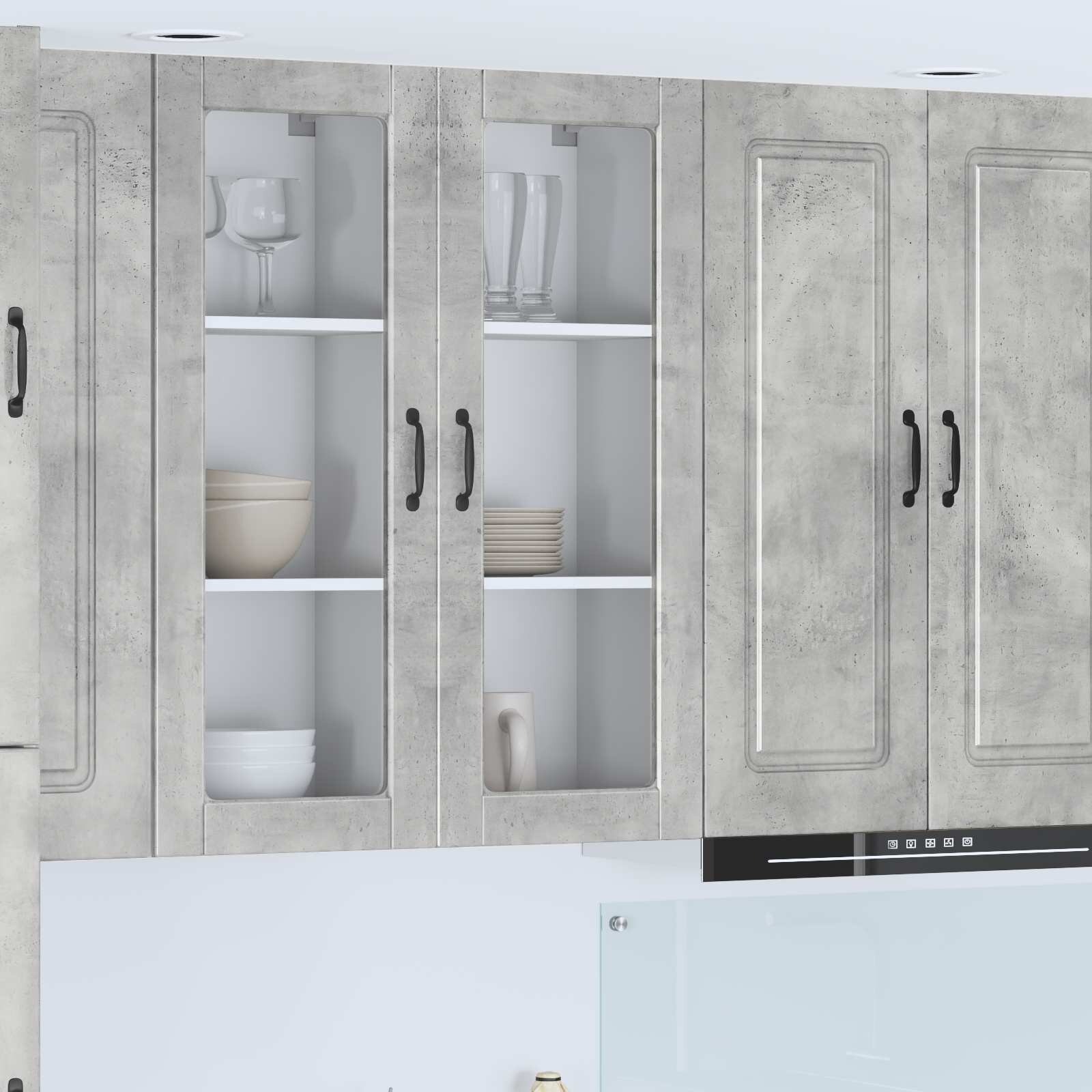 vidaXL Стенен стъклен шкаф PORTO Циментено сиво 40 x 31 x 100 см